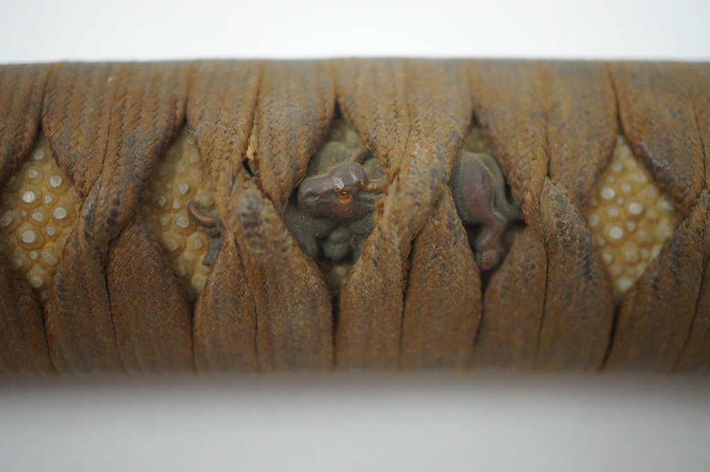 Antique Edo Period Japanese Katana Tsuka • Matching Crab Motif Fuchi • Gold Inlay Menuki Sword Handle 0623G3