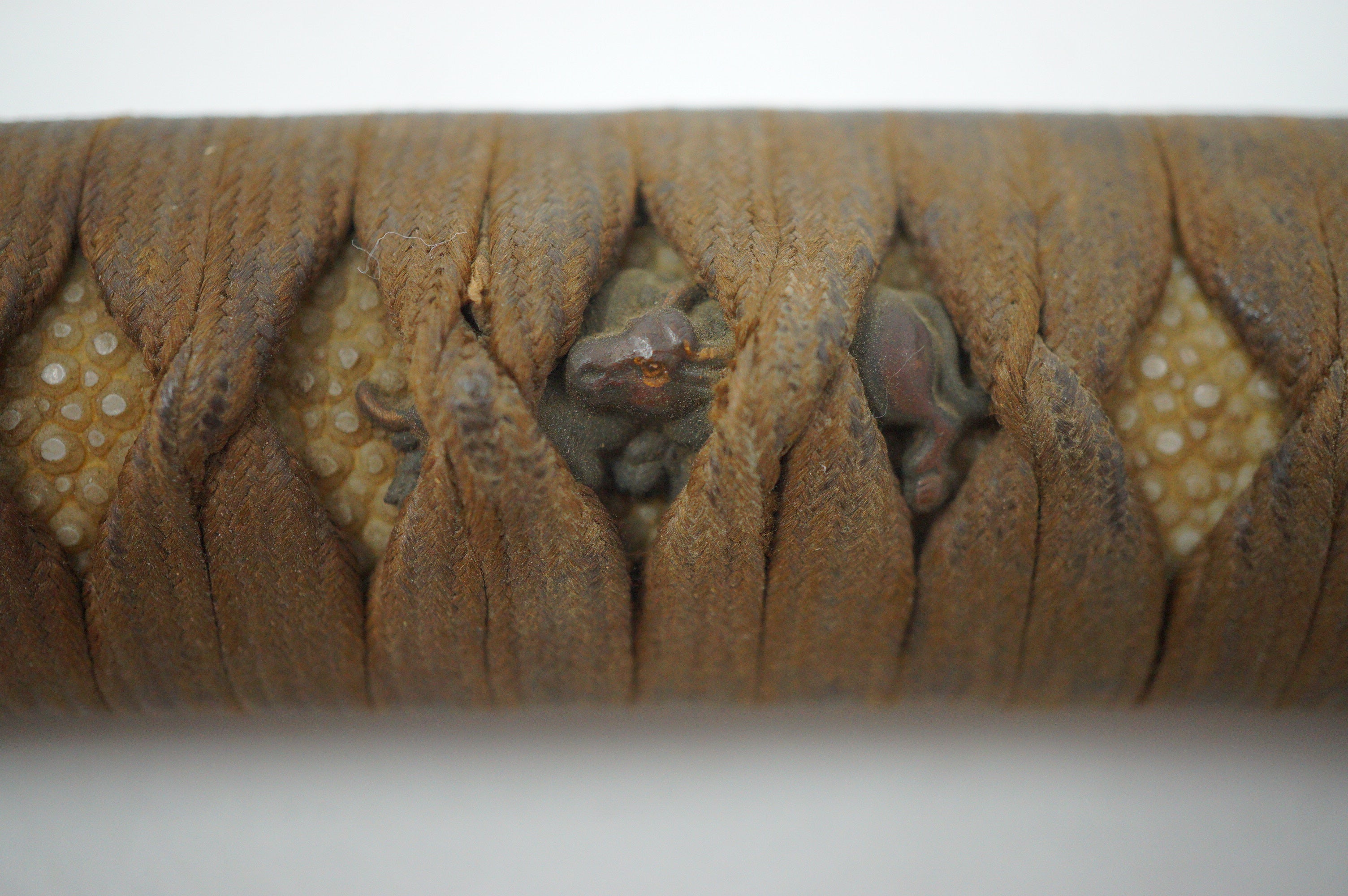 Antique Edo Period Japanese Katana Tsuka • Matching Crab Motif Fuchi • Gold Inlay Menuki Sword Handle 0623G3