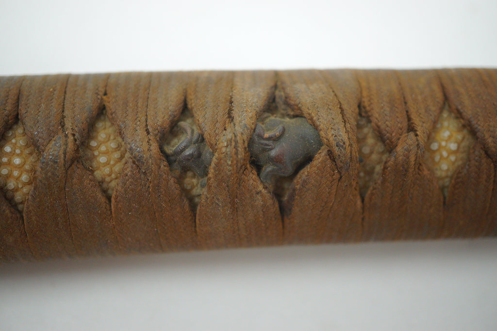 Antique Edo Period Japanese Katana Tsuka • Matching Crab Motif Fuchi • Gold Inlay Menuki Sword Handle 0623G3