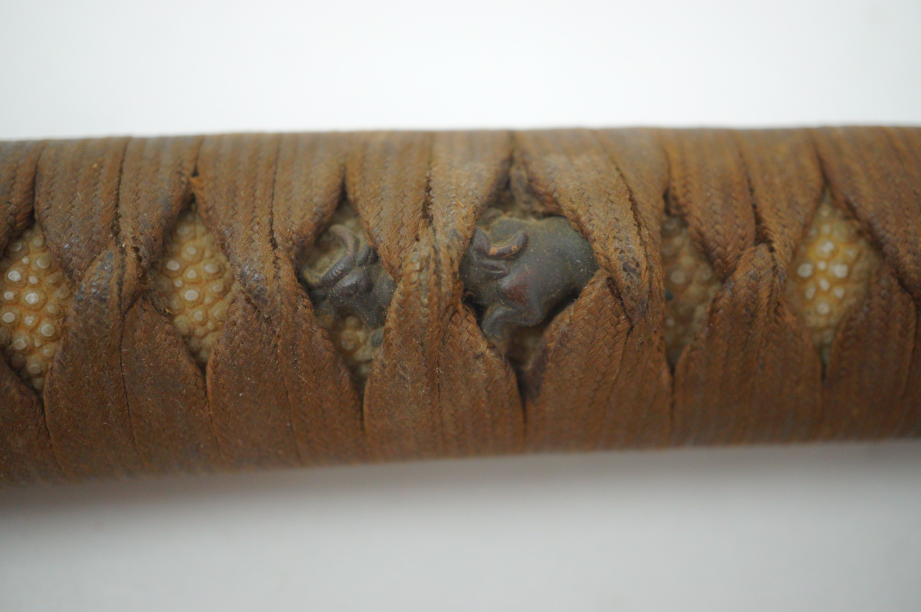 Antique Edo Period Japanese Katana Tsuka • Matching Crab Motif Fuchi • Gold Inlay Menuki Sword Handle 0623G3