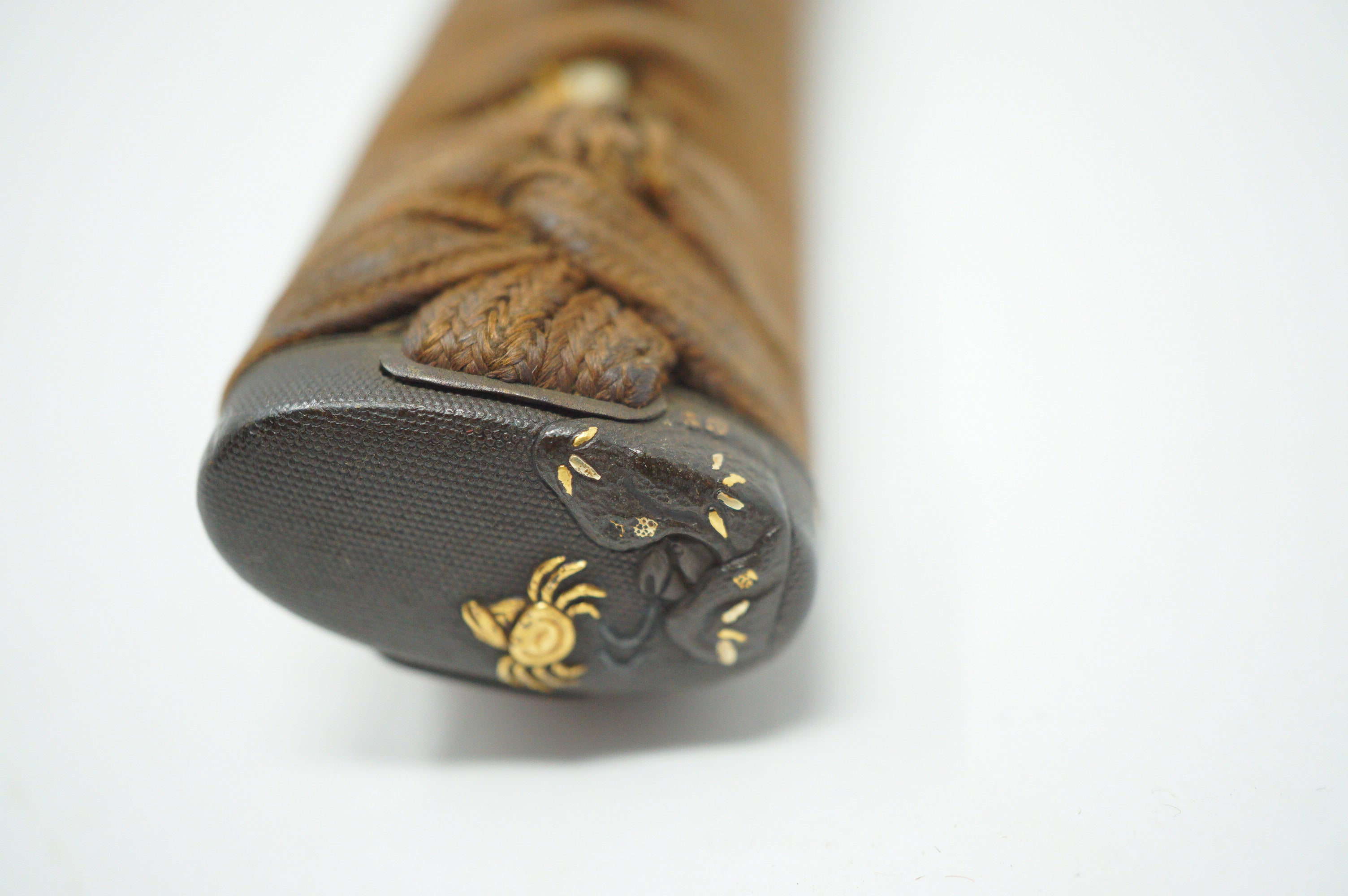 Antique Edo Period Japanese Katana Tsuka • Matching Crab Motif Fuchi • Gold Inlay Menuki Sword Handle 0623G3