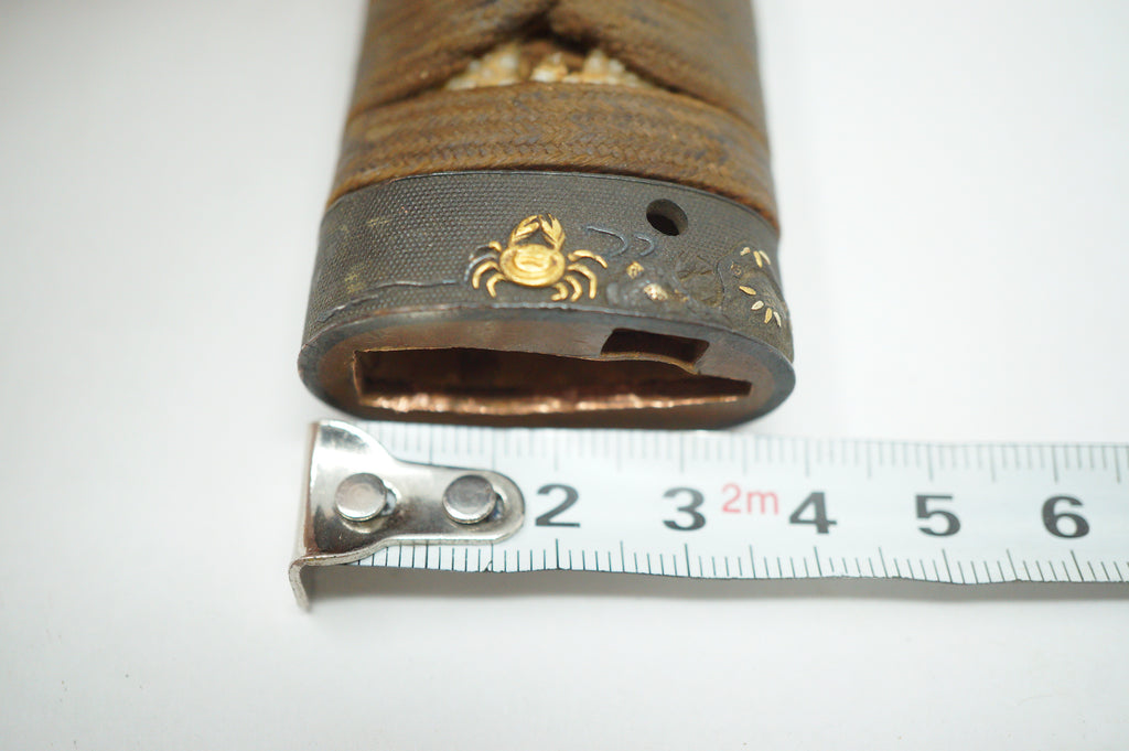 Antique Edo Period Japanese Katana Tsuka • Matching Crab Motif Fuchi • Gold Inlay Menuki Sword Handle 0623G3