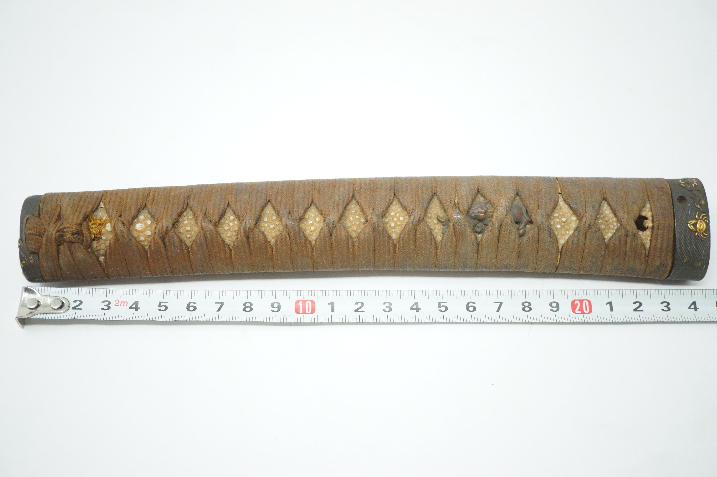 Antique Edo Period Japanese Katana Tsuka • Matching Crab Motif Fuchi • Gold Inlay Menuki Sword Handle 0623G3