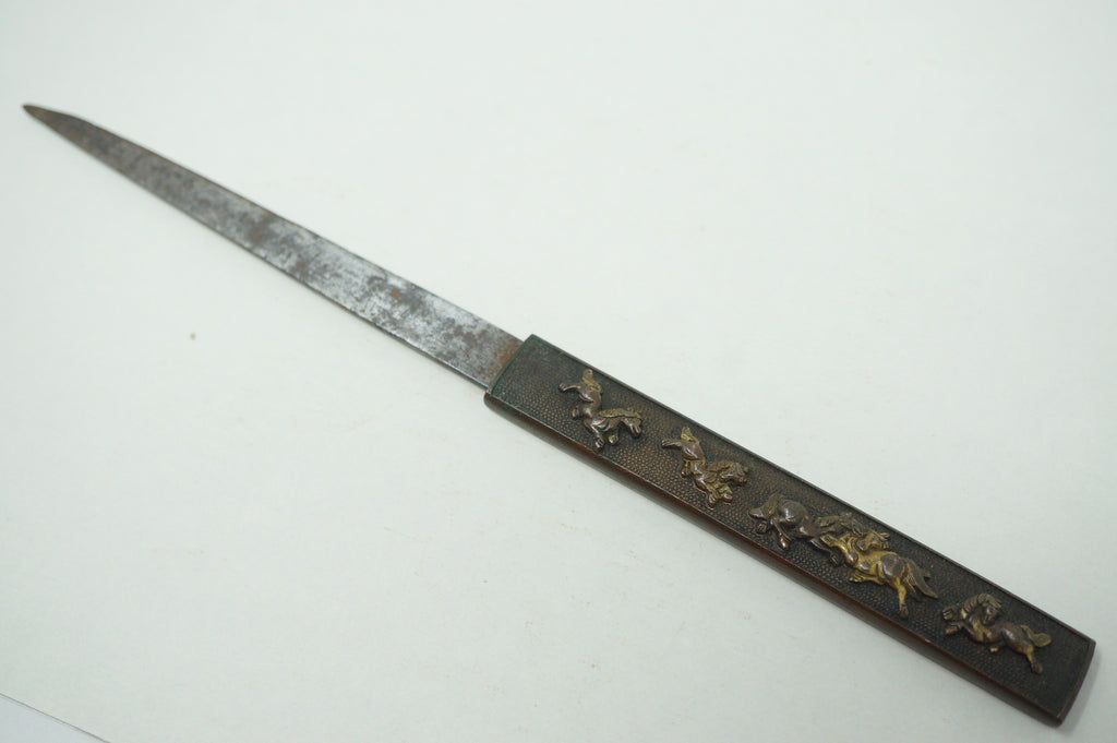 Japanese Kozuka Knife Signed Iron Blade & Horse Design Handle Antique from Japan 1226F3