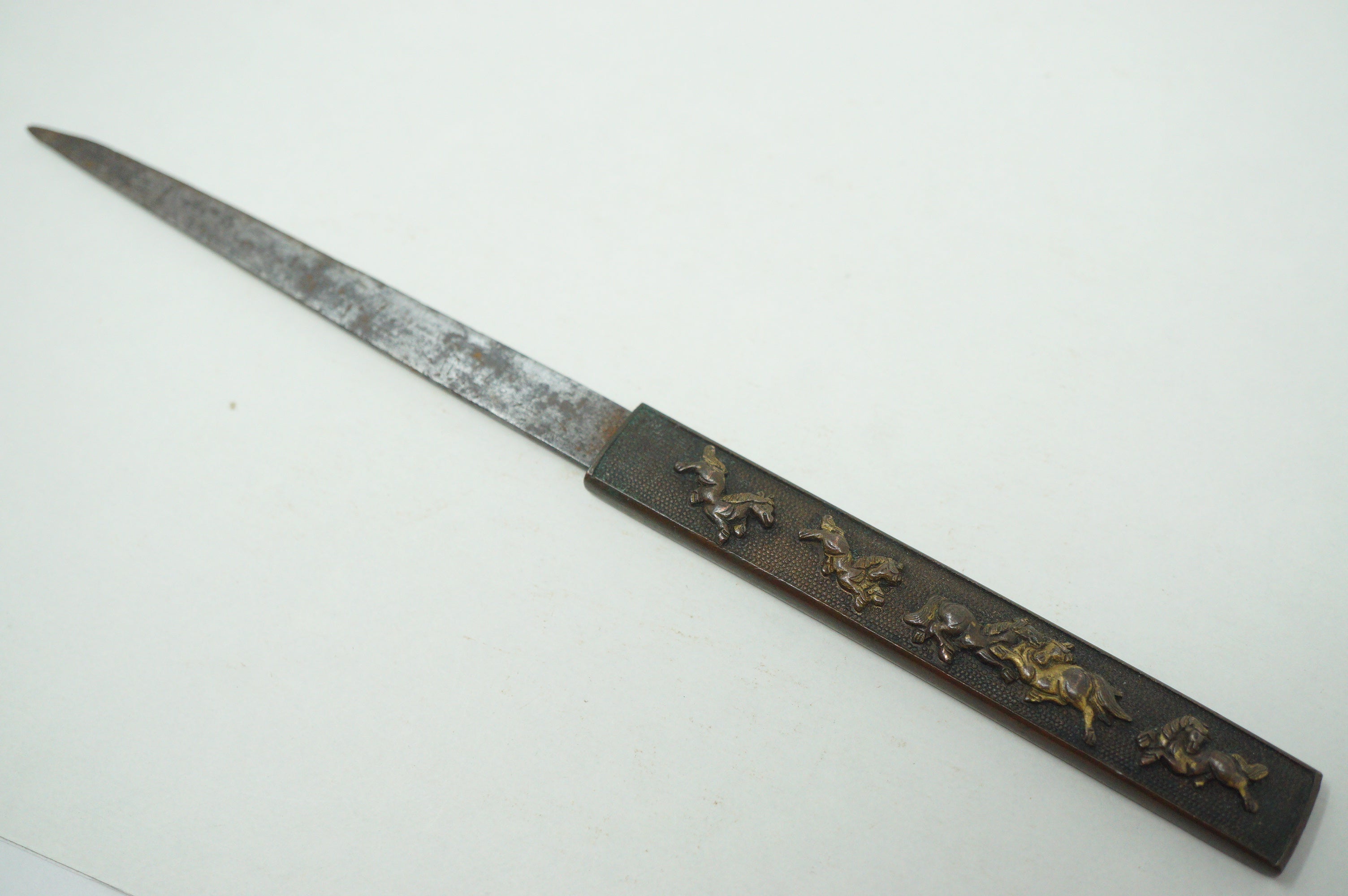 Japanese Kozuka Knife Signed Iron Blade & Horse Design Handle Antique from Japan 1226F3