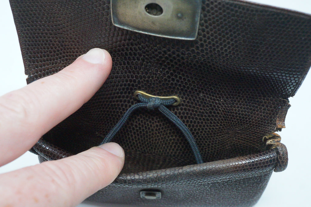 Japanese Leather Pouch with finely Crafted & Signed Ojime Antique from Japan 0428G3
