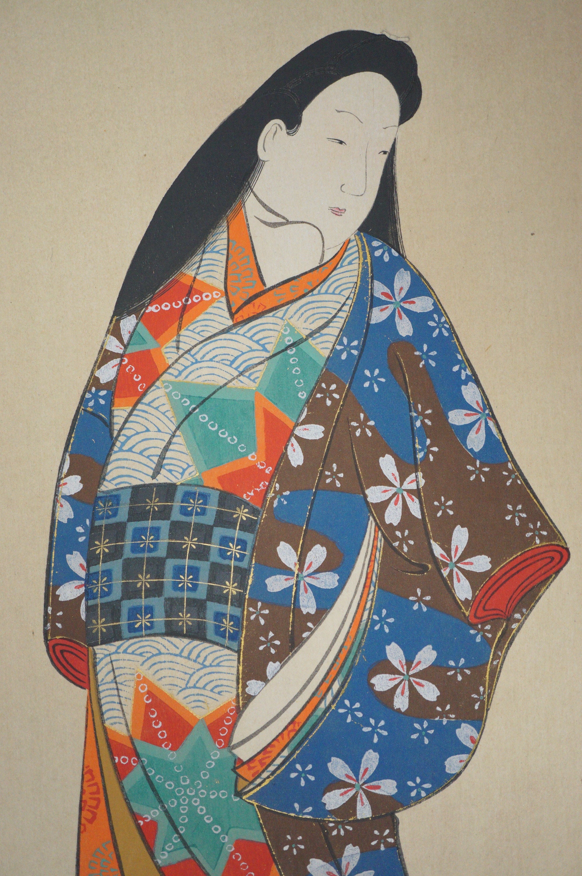 High Quality Binjinga Woodblockprint by Iwasa Matabei Vintage Recarved Edition 0622D3
