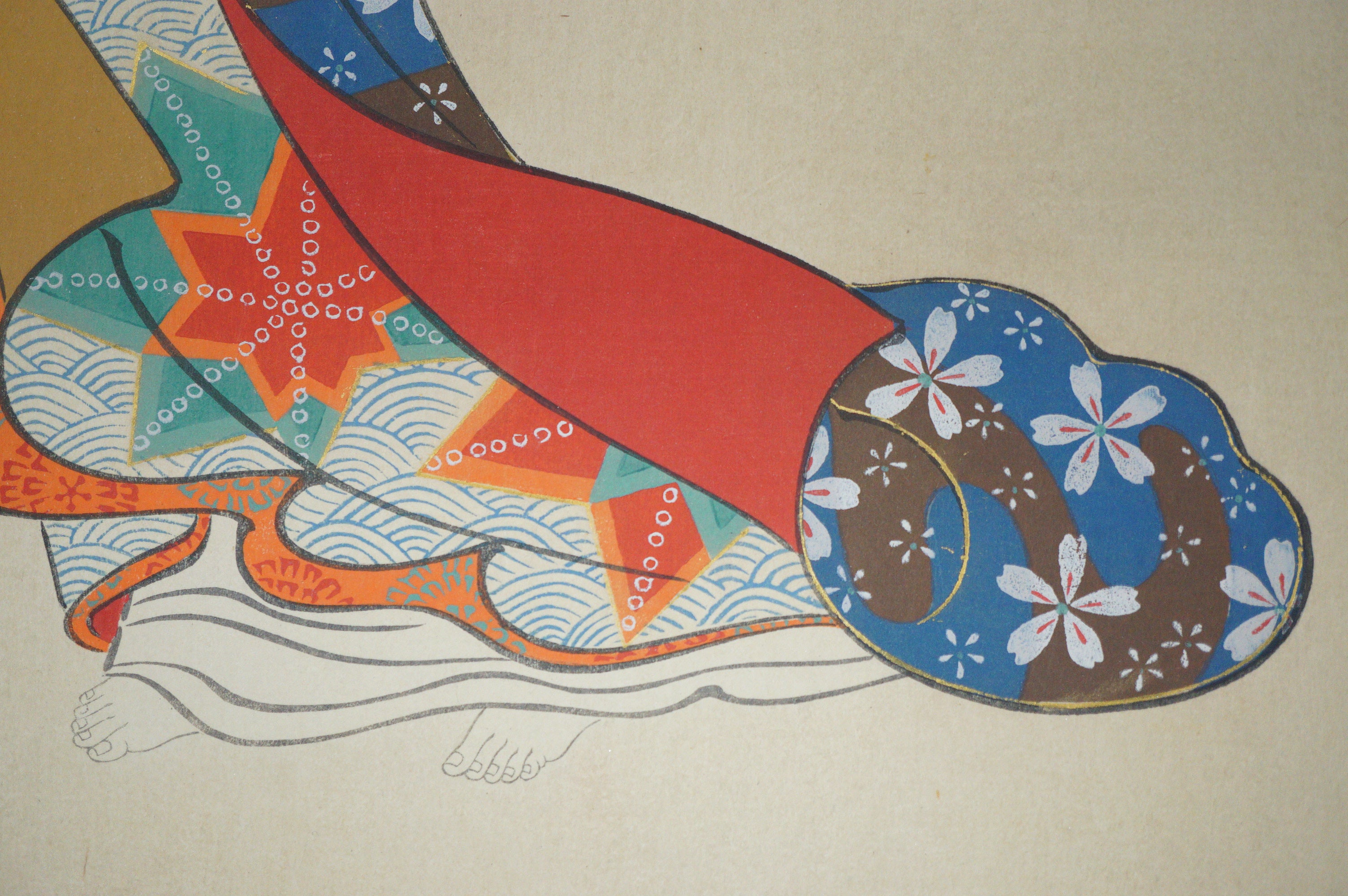 High Quality Binjinga Woodblockprint by Iwasa Matabei Vintage Recarved Edition 0622D3