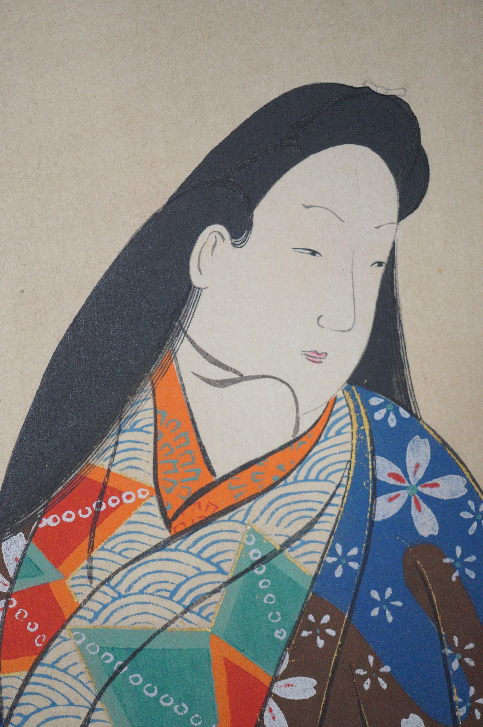 High Quality Binjinga Woodblockprint by Iwasa Matabei Vintage Recarved Edition 0622D3