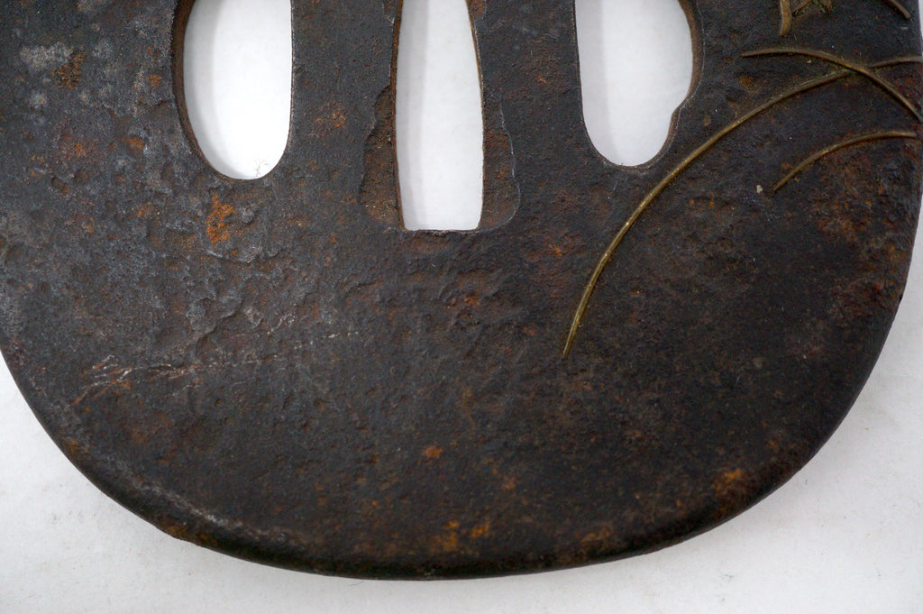 Japanese Tsuba Katana Sword Guard Edo Original with Silver Flower Design 0530E4