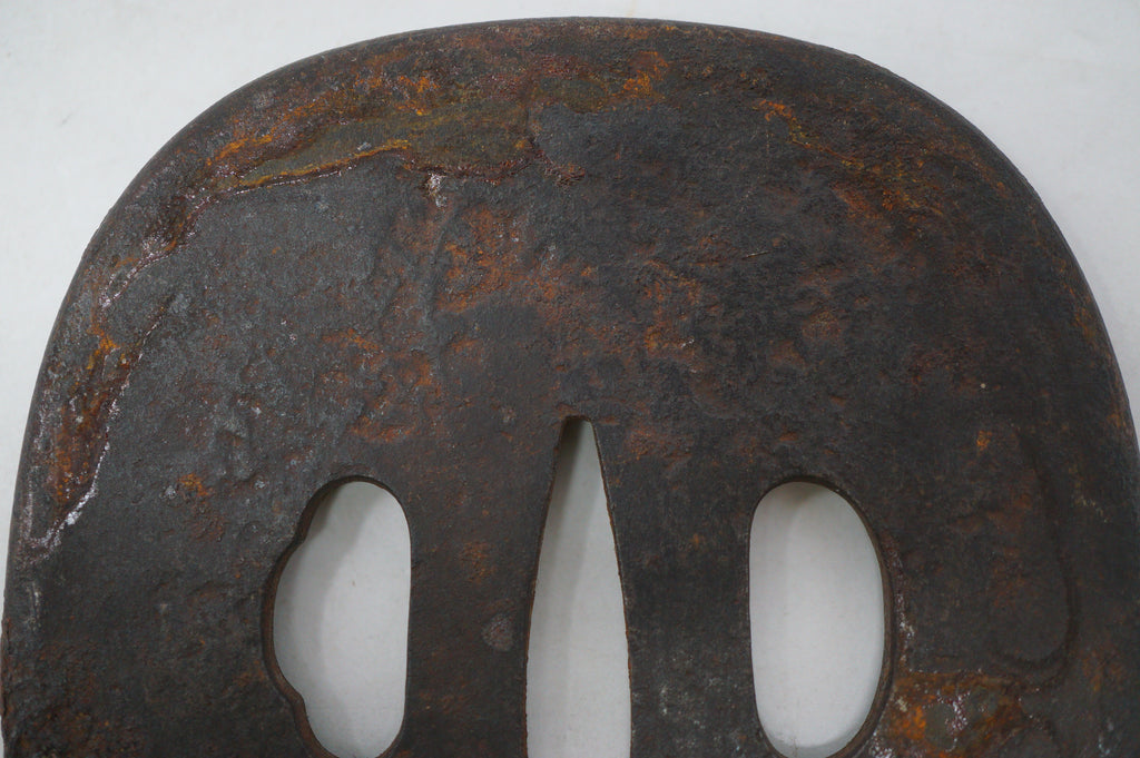 Japanese Tsuba Katana Sword Guard Edo Original with Silver Flower Design 0530E4