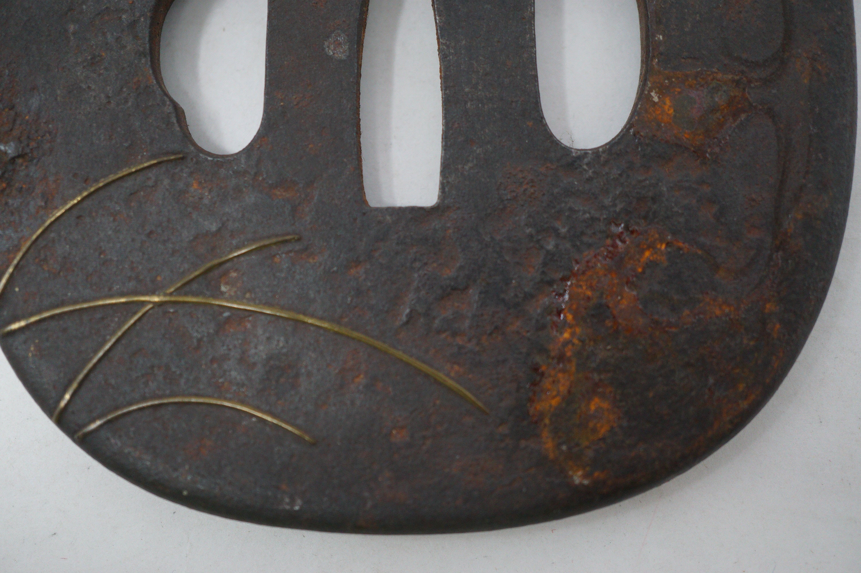 Japanese Tsuba Katana Sword Guard Edo Original with Silver Flower Design 0530E4