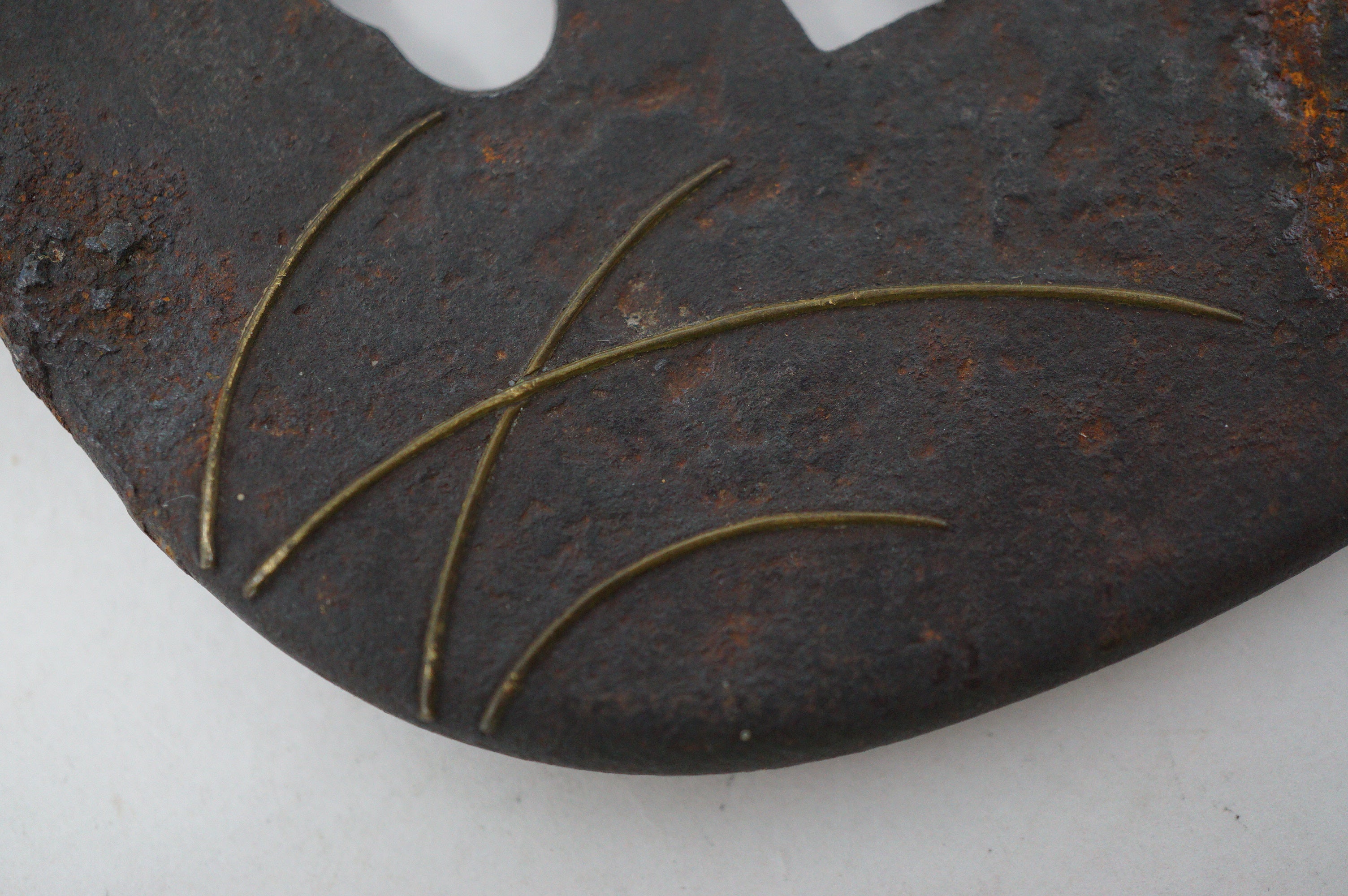Japanese Tsuba Katana Sword Guard Edo Original with Silver Flower Design 0530E4