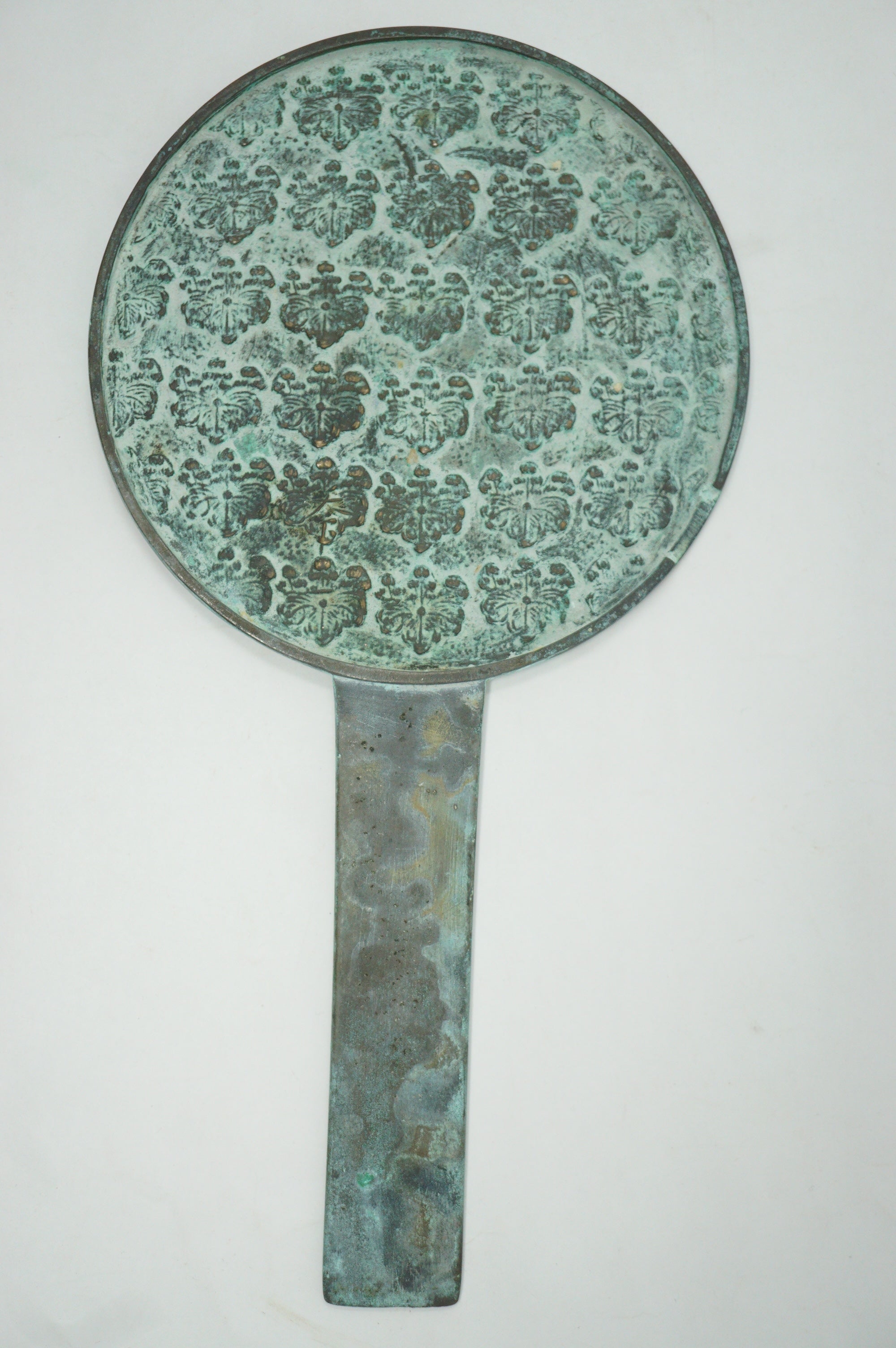 Japanese Antique Tekami Hand Mirror with Toyotomi Family Crest from Japan 0204F4
