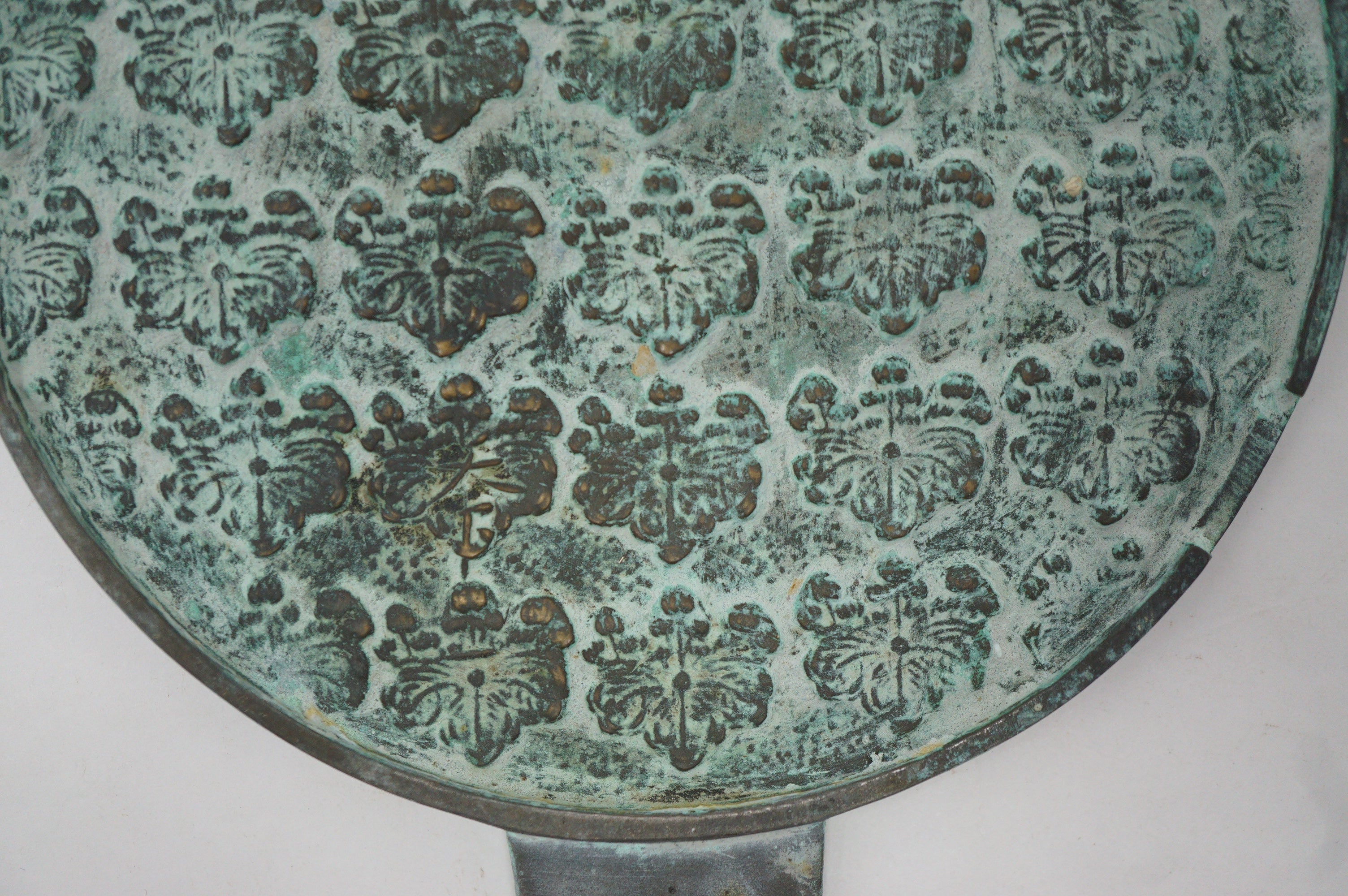 Japanese Antique Tekami Hand Mirror with Toyotomi Family Crest from Japan 0204F4