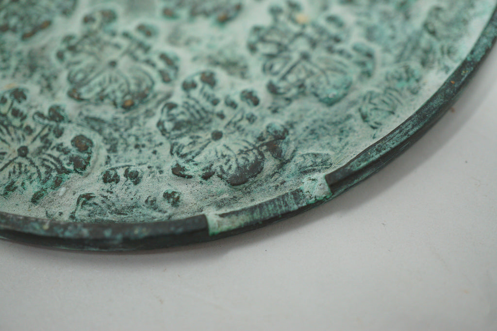 Japanese Antique Tekami Hand Mirror with Toyotomi Family Crest from Japan 0204F4