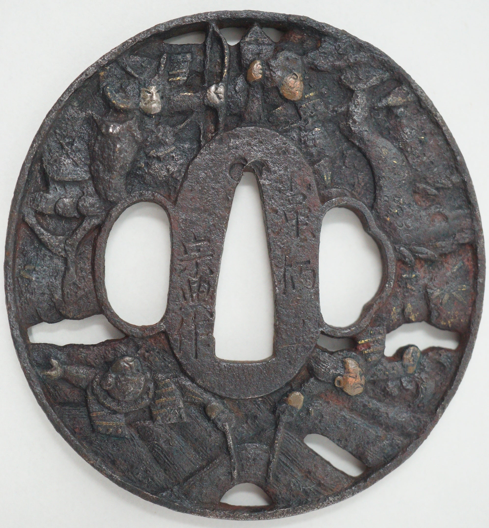 Japanese Tsuba Iron Sword Guard for Katana or Wakizashi Samurai Design & Signed 1201F4