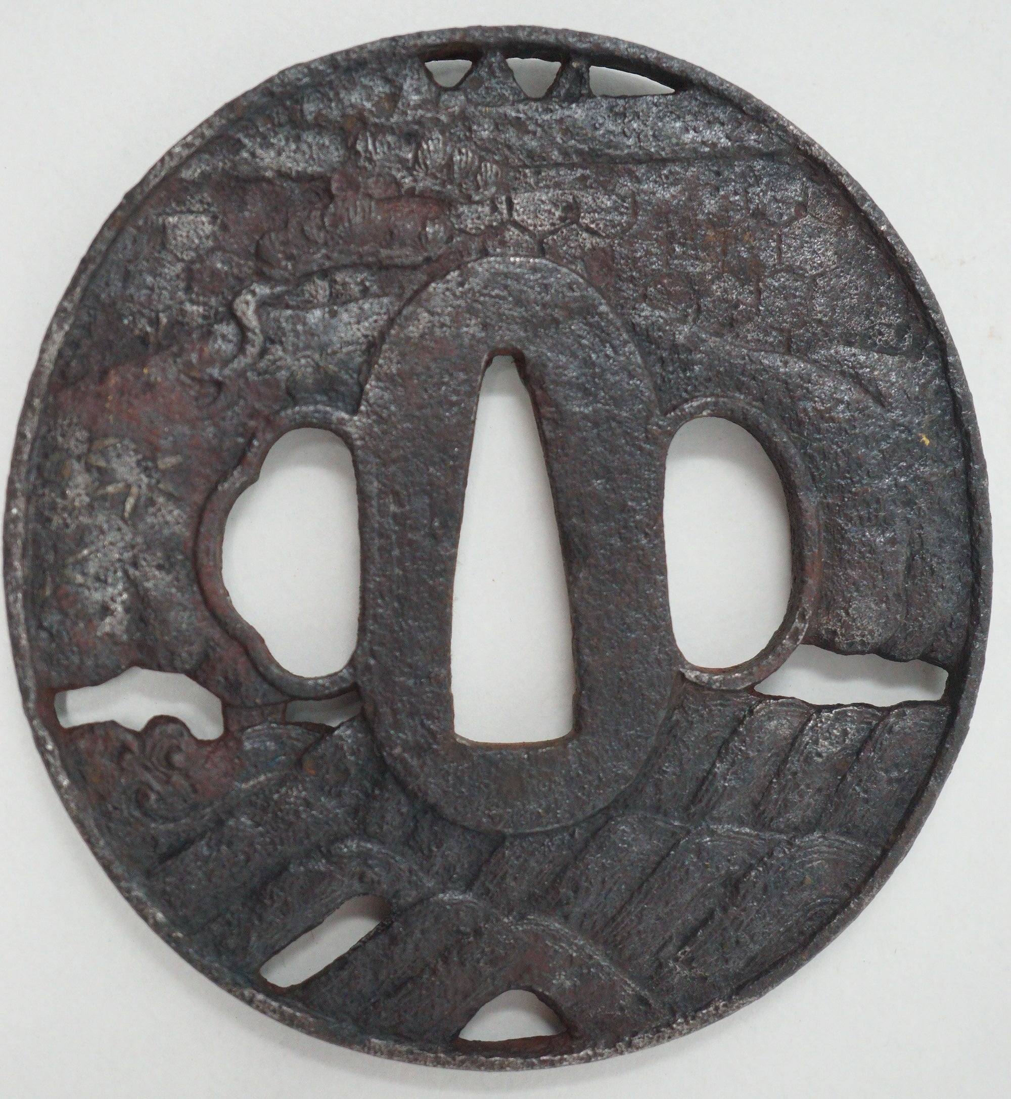 Japanese Tsuba Iron Sword Guard for Katana or Wakizashi Samurai Design & Signed 1201F4