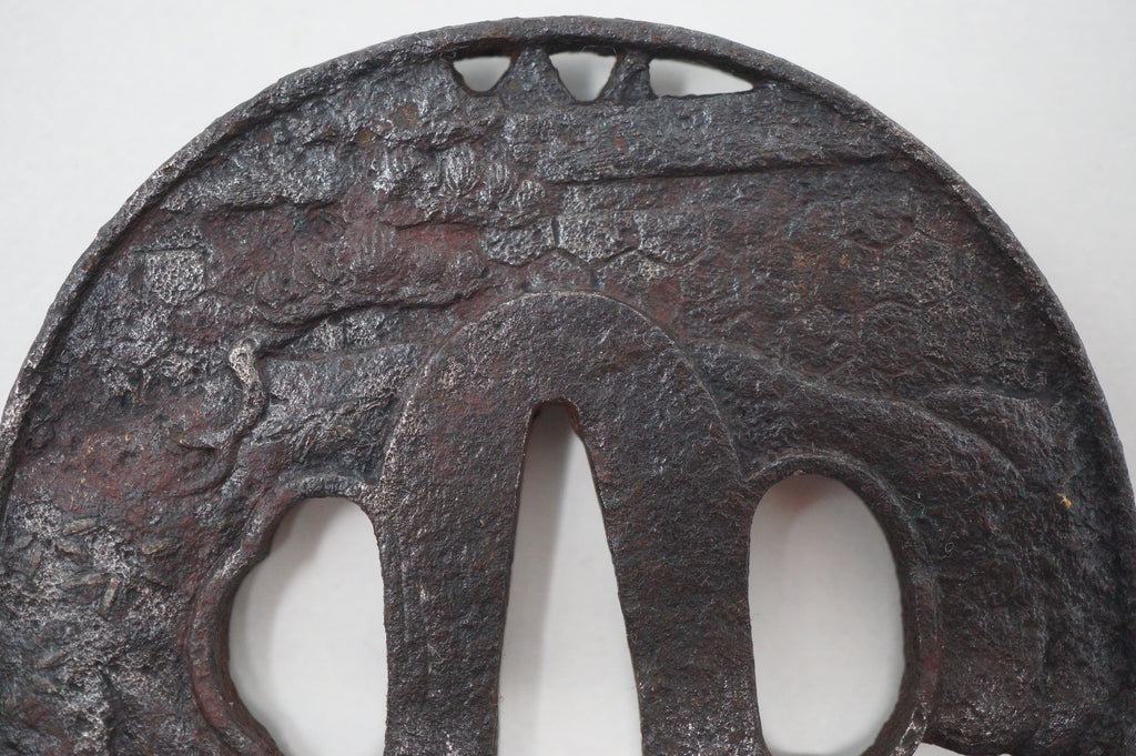 Japanese Tsuba Iron Sword Guard for Katana or Wakizashi Samurai Design & Signed 1201F4