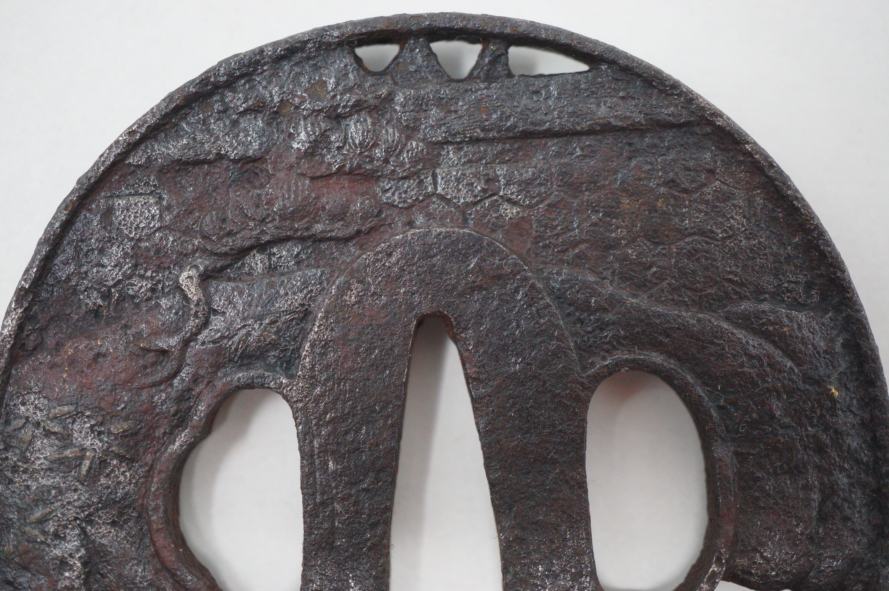 Japanese Tsuba Iron Sword Guard for Katana or Wakizashi Samurai Design & Signed 1201F4