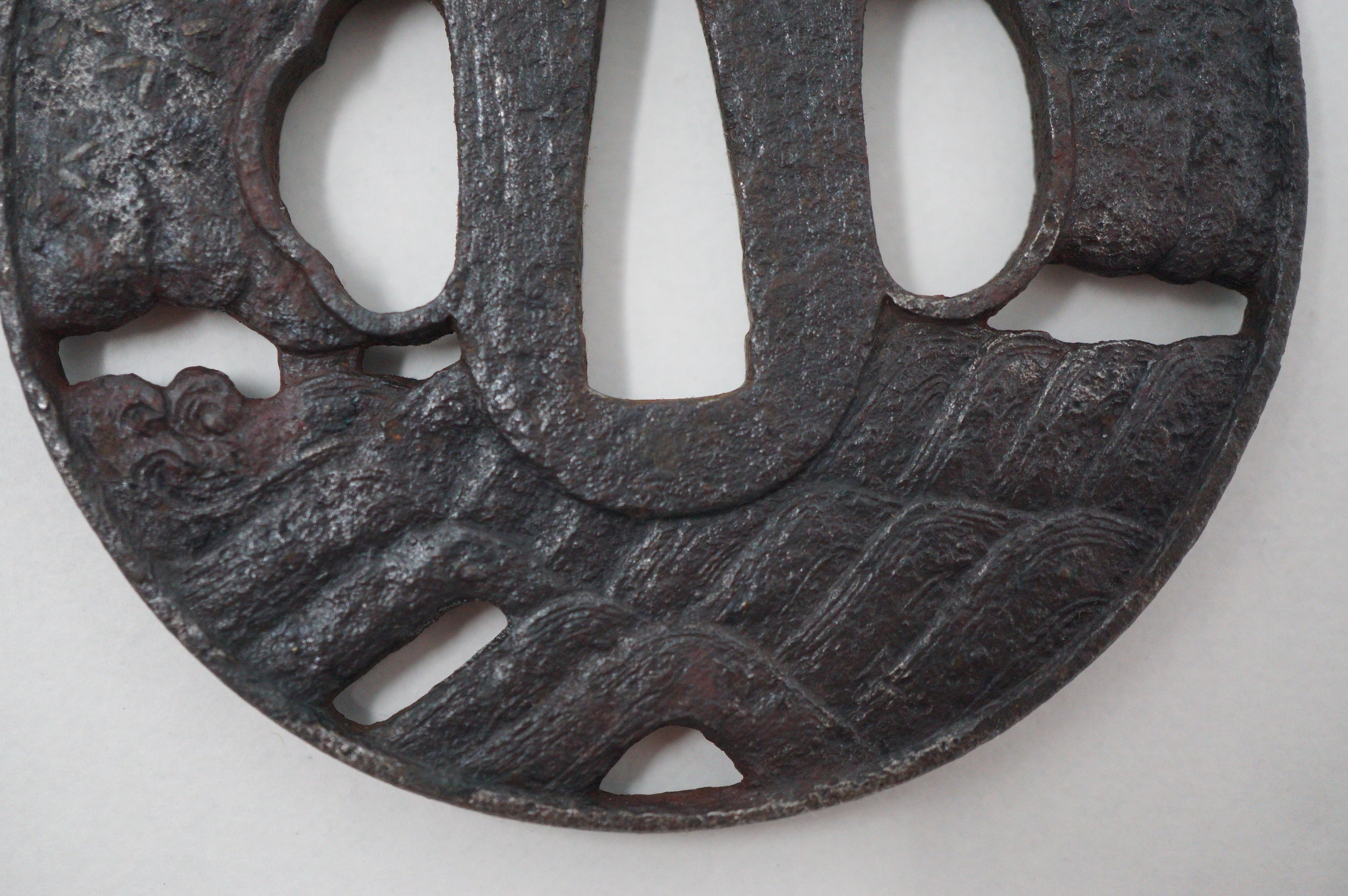 Japanese Tsuba Iron Sword Guard for Katana or Wakizashi Samurai Design & Signed 1201F4