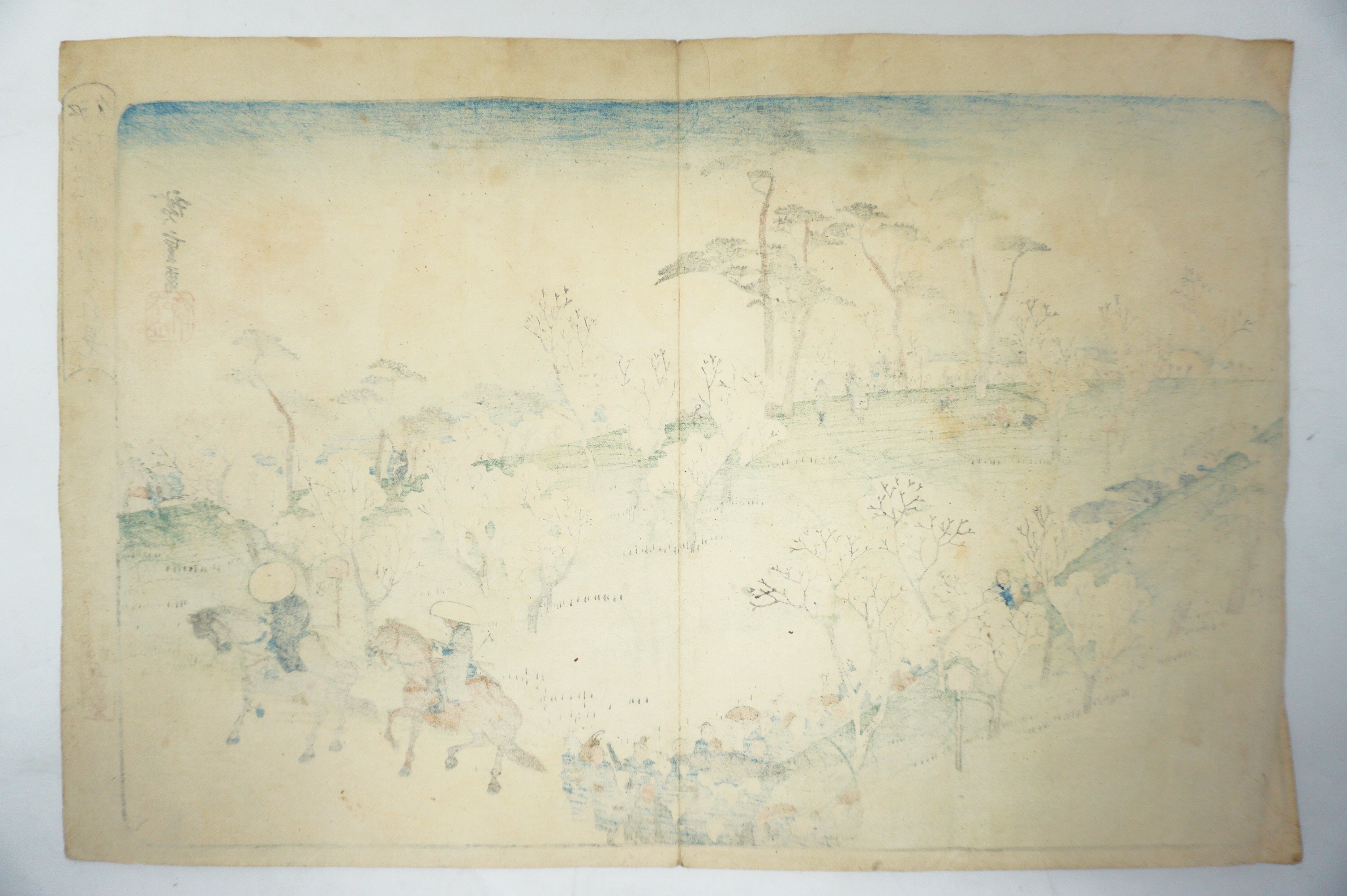 Japanischer Holzschnitt 1830er Jahre Original von Hiroshige Utagawa -Asukayama hanami- 1115D4