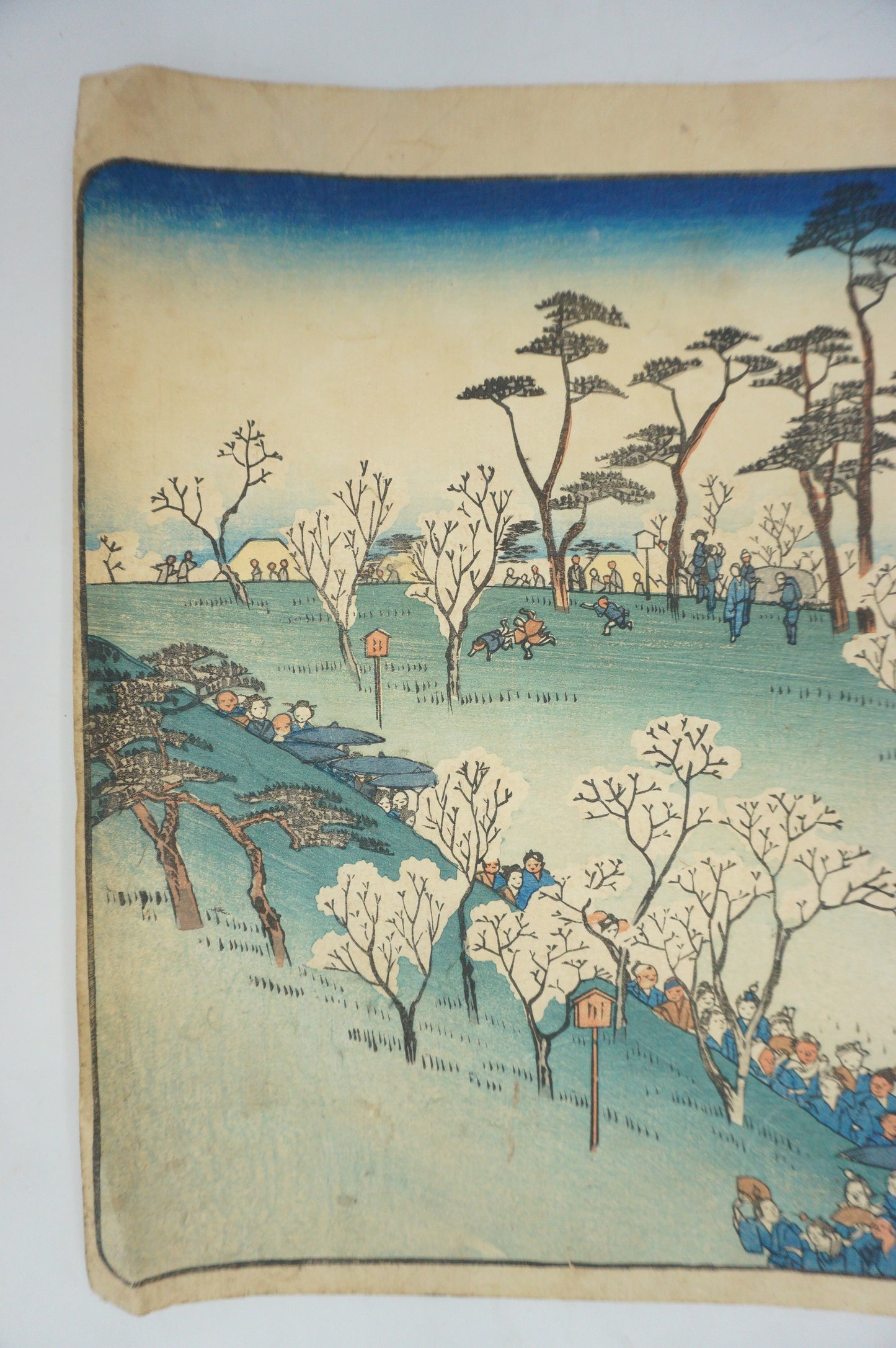 Japanese Woodblock Print 1830s Original by Hiroshige Utagawa -Asukayama hanami- 1115D4