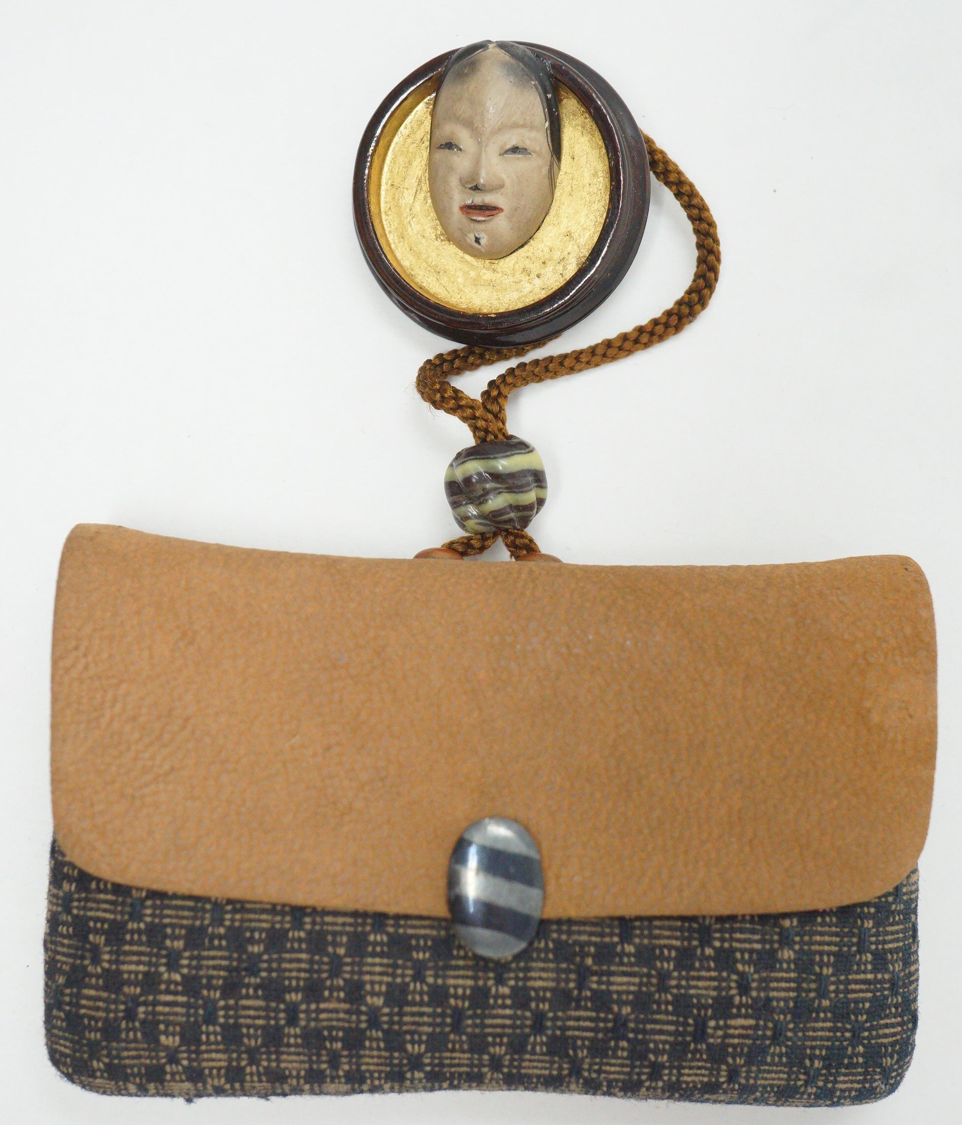 Japanese Sagemono Fine Wallet Ladies Pouch with Netsuke & Ojime from Japan 0611G5
