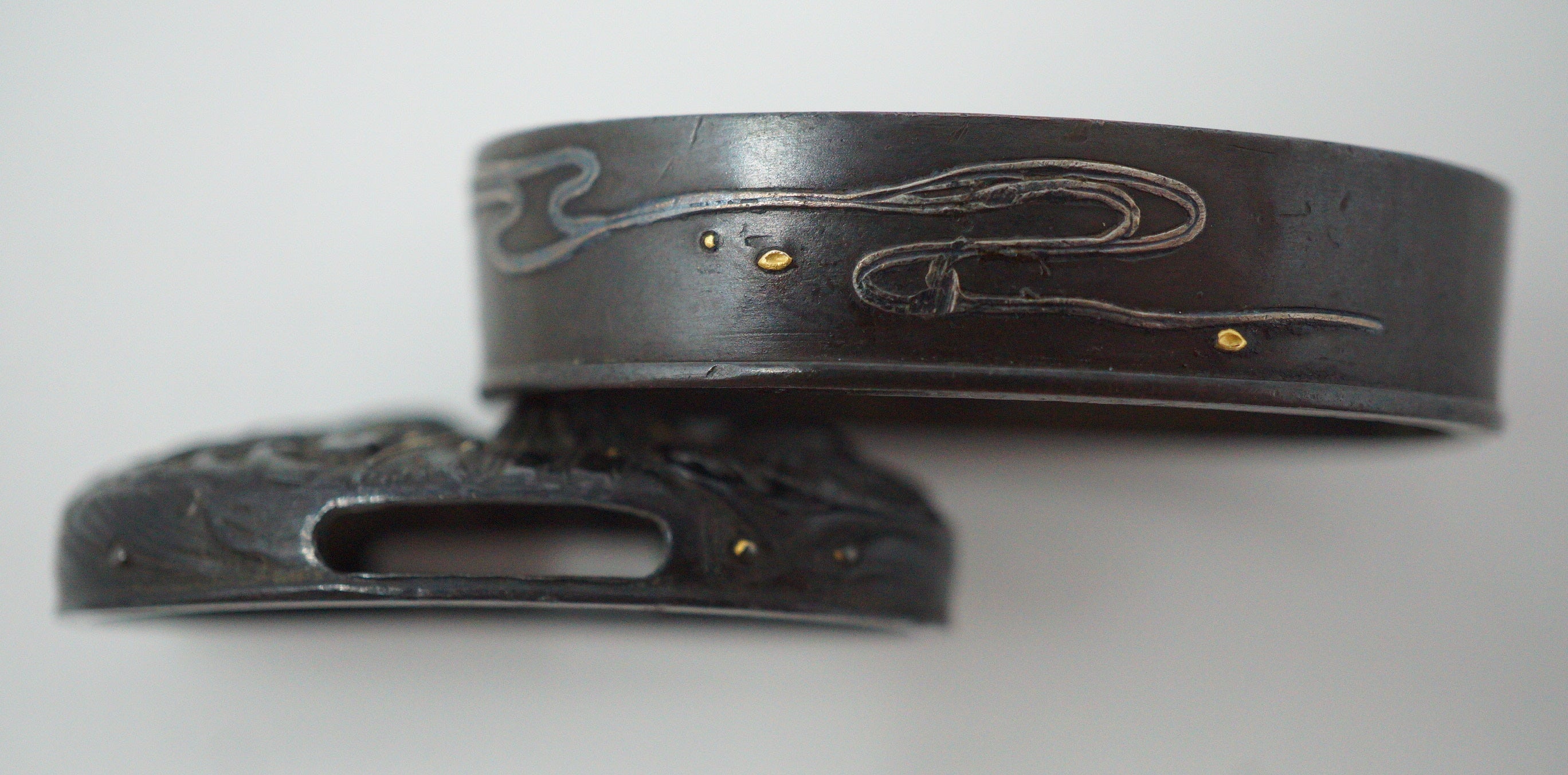 Japanese Kashira & Fuchi Sword Parts Set with Dragon Design 0706D5