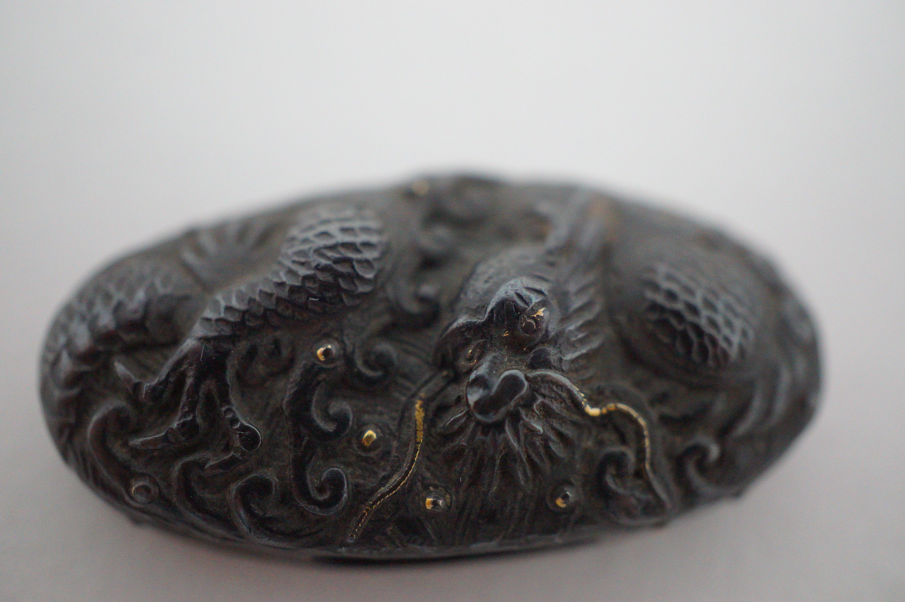 Japanese Kashira & Fuchi Sword Parts Set with Dragon Design 0706D5