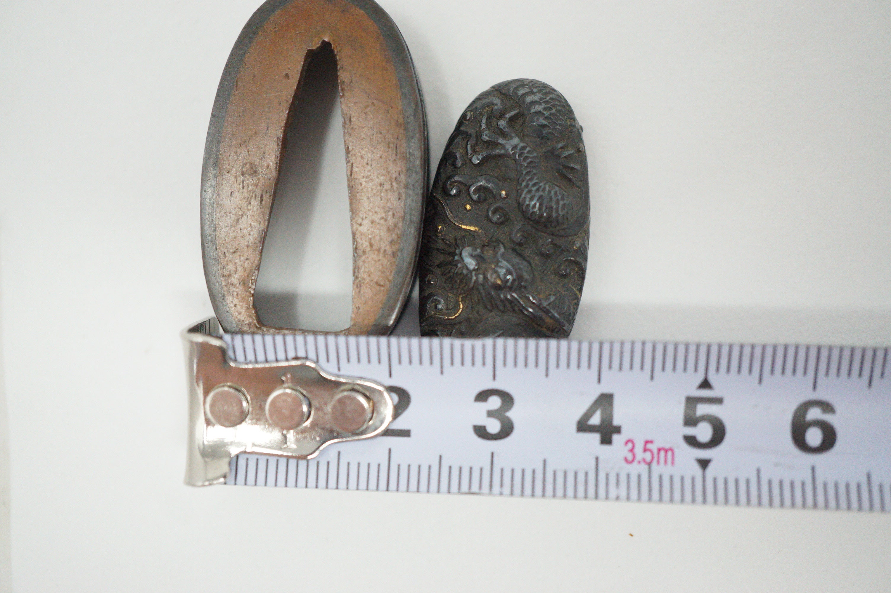 Japanese Kashira & Fuchi Sword Parts Set with Dragon Design 0706D5