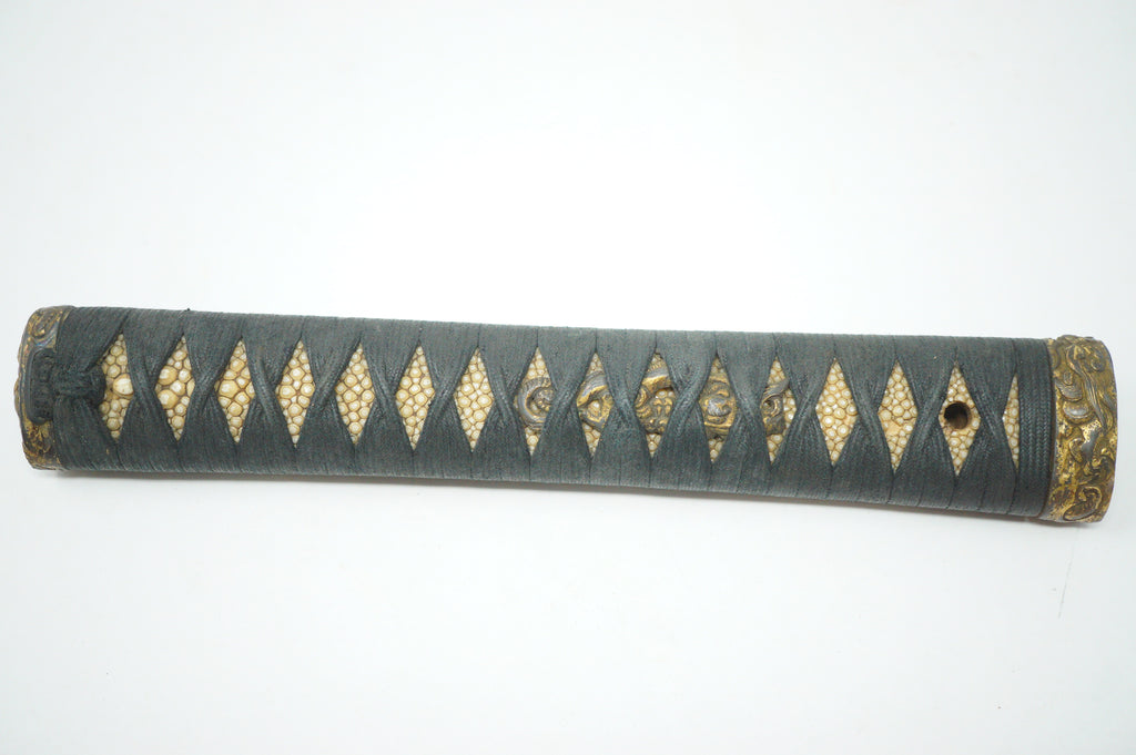 Antique Edo Period Japanese Katana Tsuka • Ornate Dragon Motif High-Relief Gilt Menuki Sword Handle 0623G5