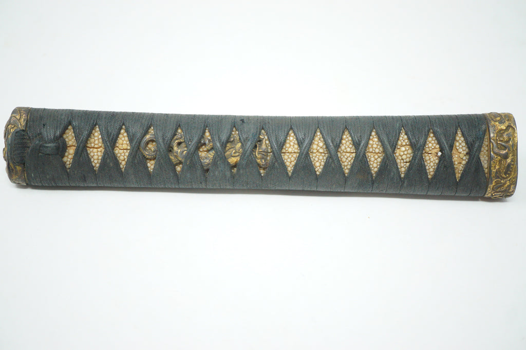 Antique Edo Period Japanese Katana Tsuka • Ornate Dragon Motif High-Relief Gilt Menuki Sword Handle 0623G5