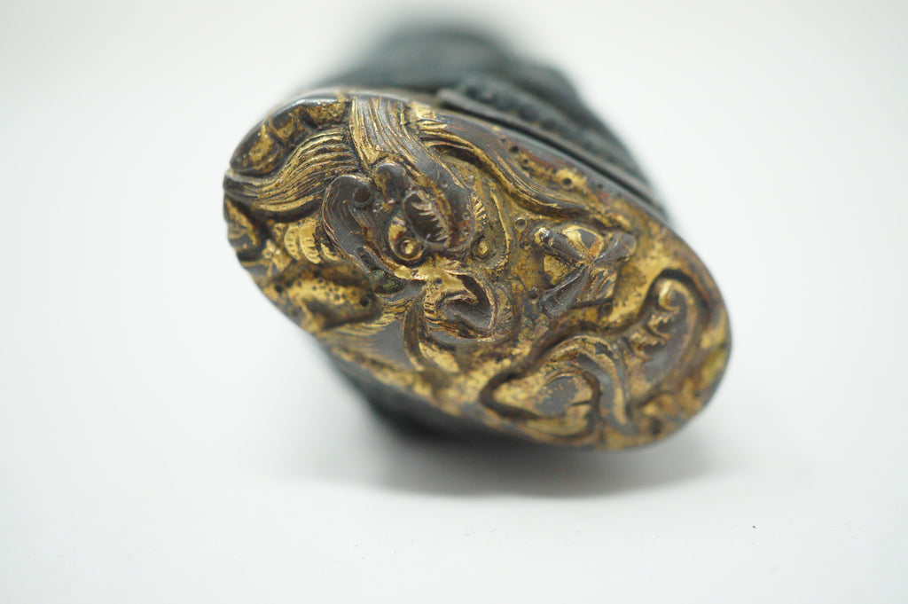 Antique Edo Period Japanese Katana Tsuka • Ornate Dragon Motif High-Relief Gilt Menuki Sword Handle 0623G5