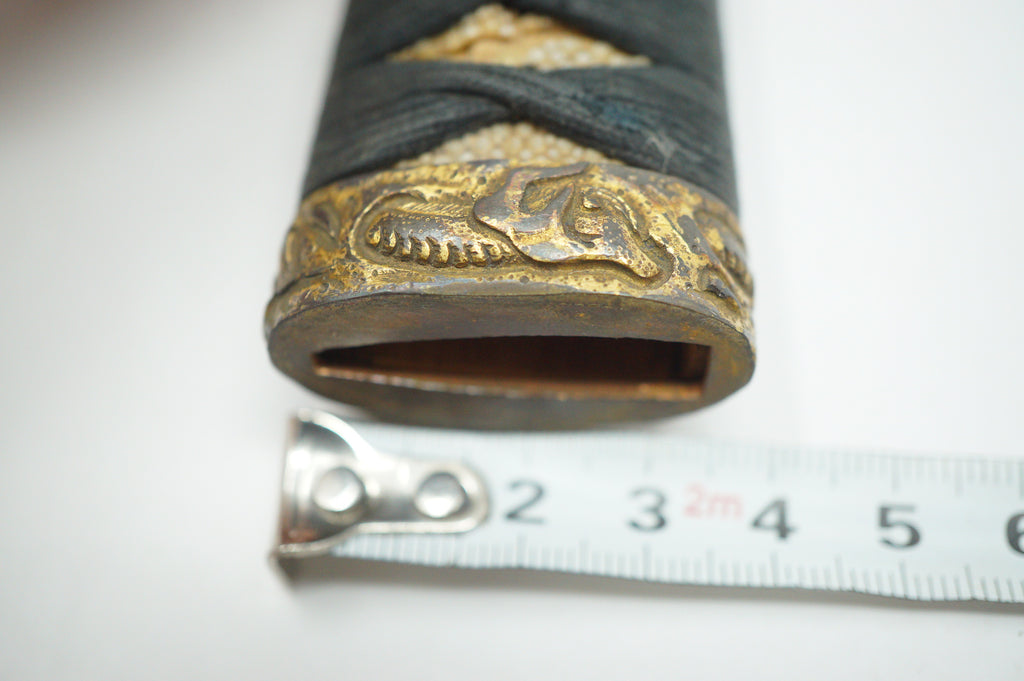 Antique Edo Period Japanese Katana Tsuka • Ornate Dragon Motif High-Relief Gilt Menuki Sword Handle 0623G5