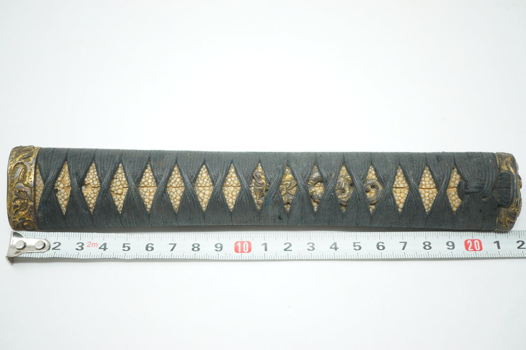 Antique Edo Period Japanese Katana Tsuka • Ornate Dragon Motif High-Relief Gilt Menuki Sword Handle 0623G5