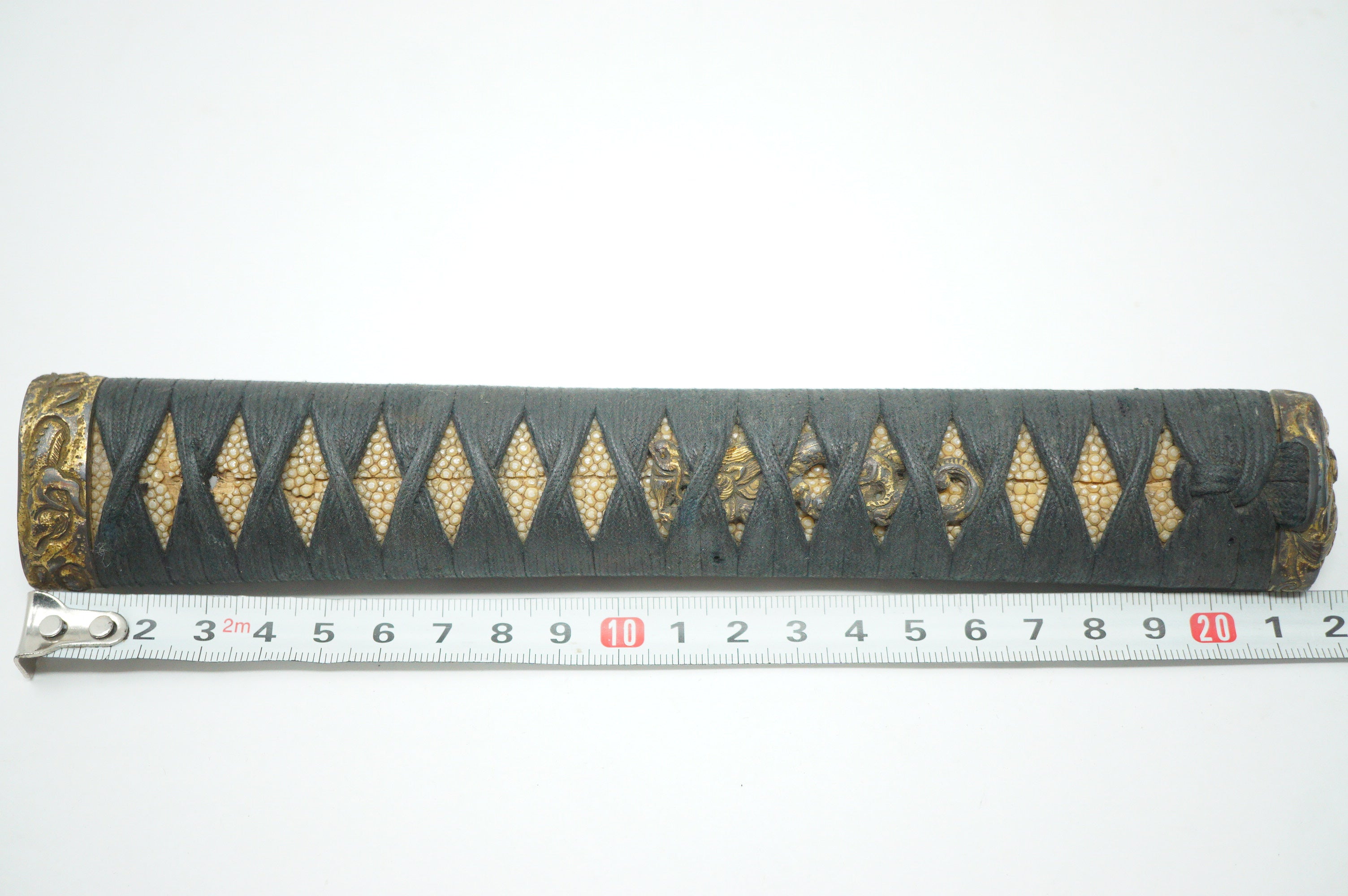 Antique Edo Period Japanese Katana Tsuka • Ornate Dragon Motif High-Relief Gilt Menuki Sword Handle 0623G5