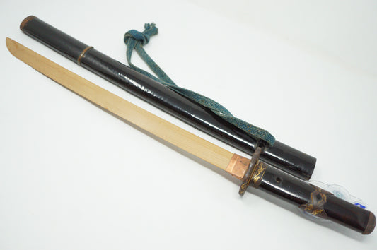 Japanese Wakizashi Sword with Wooden Blade & Gold Inlays Antique Original from Japan 0119E5