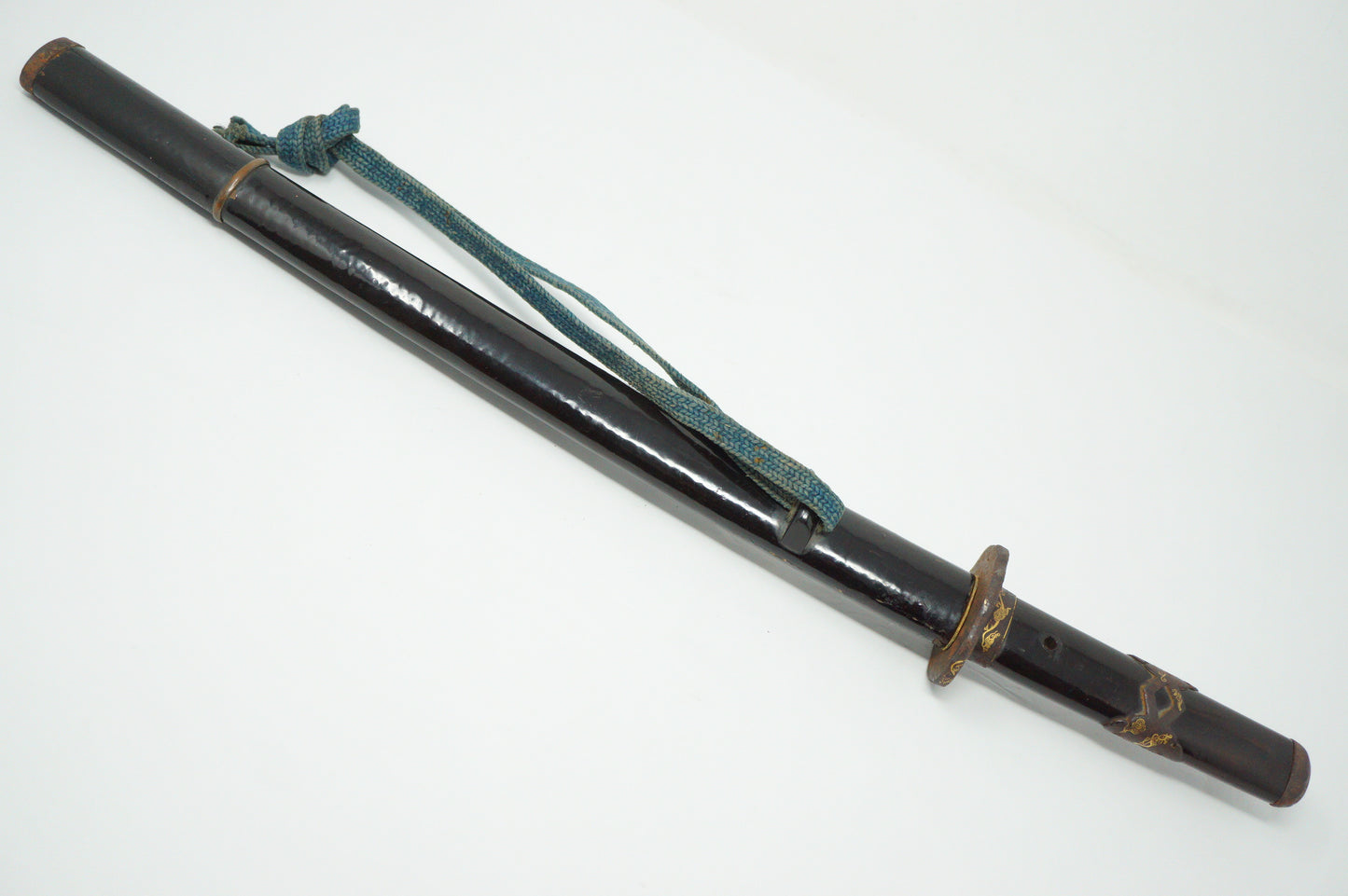 Japanisches Wakizashi-Schwert mit Holzklinge und Goldeinlagen, antikes Original aus Japan 0119E5