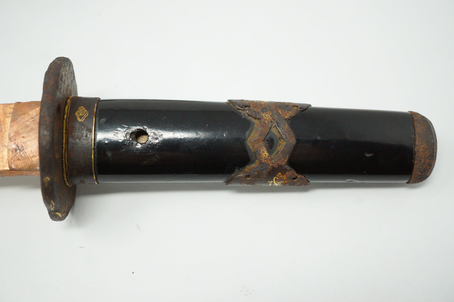 Japanisches Wakizashi-Schwert mit Holzklinge und Goldeinlagen, antikes Original aus Japan 0119E5