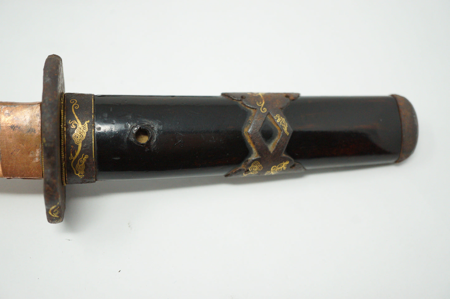 Japanisches Wakizashi-Schwert mit Holzklinge und Goldeinlagen, antikes Original aus Japan 0119E5