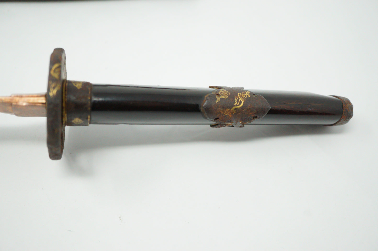 Japanisches Wakizashi-Schwert mit Holzklinge und Goldeinlagen, antikes Original aus Japan 0119E5