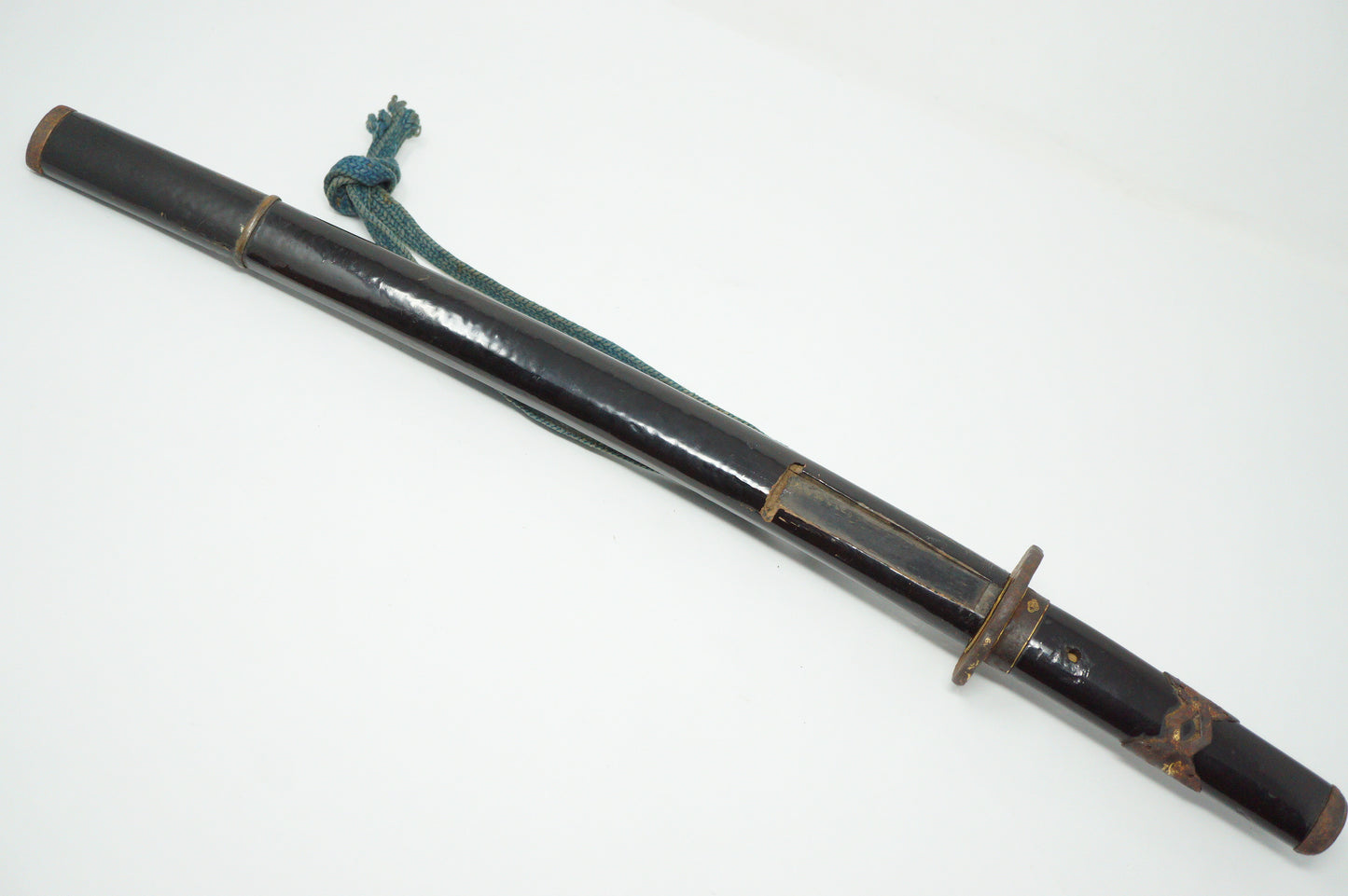 Japanisches Wakizashi-Schwert mit Holzklinge und Goldeinlagen, antikes Original aus Japan 0119E5