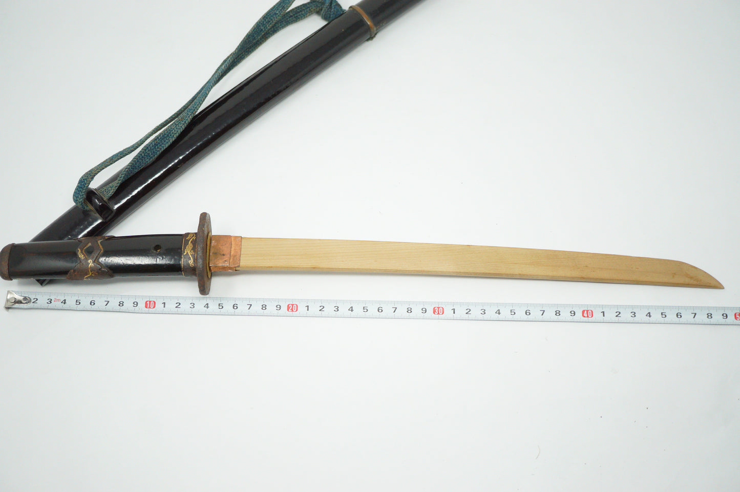 Japanisches Wakizashi-Schwert mit Holzklinge und Goldeinlagen, antikes Original aus Japan 0119E5