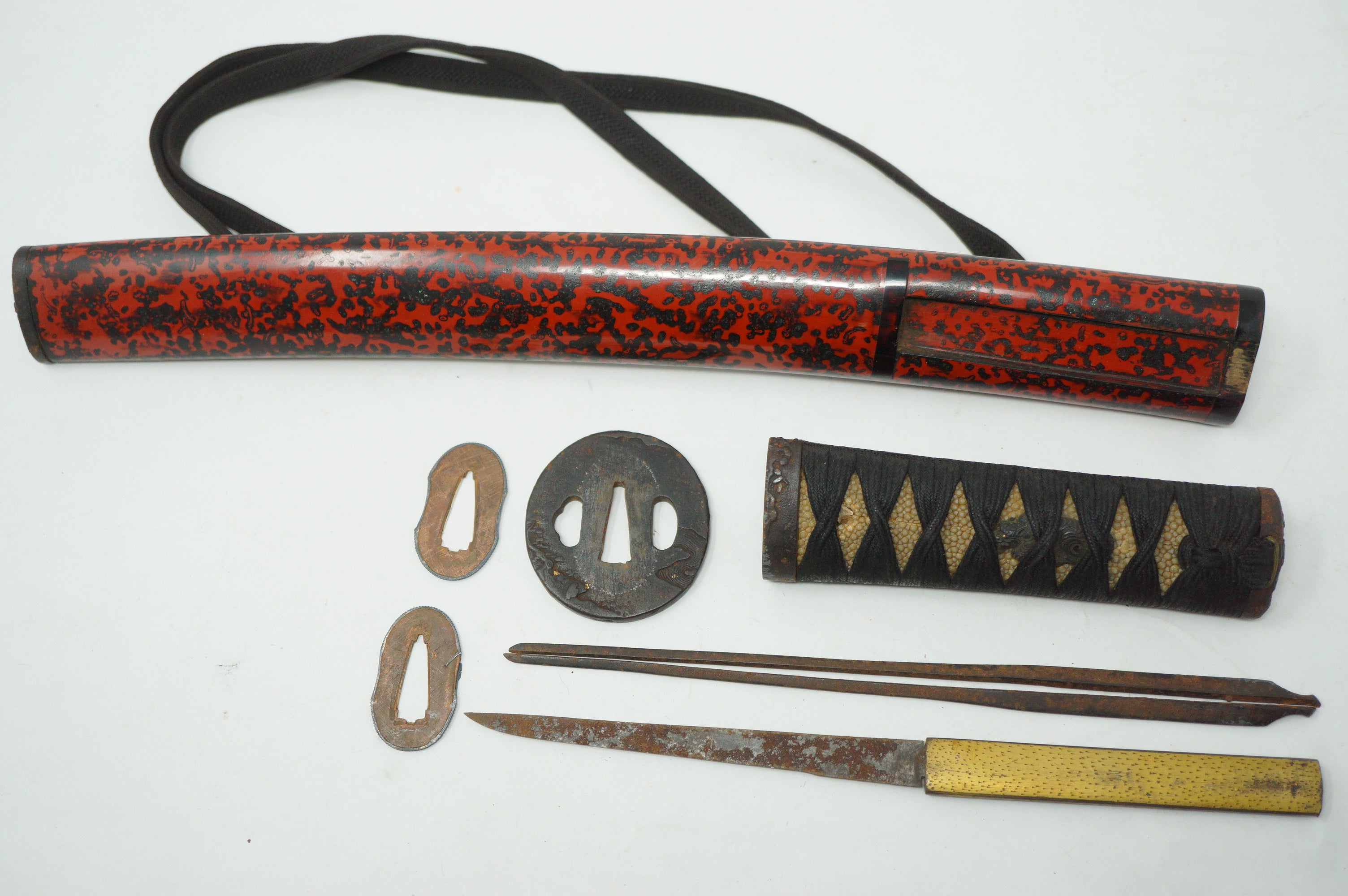 Japanische antike Wakizashi-Schwertteile inkl. feinem Kogai- und Kozuka-Set, Original aus Japan 0212F5