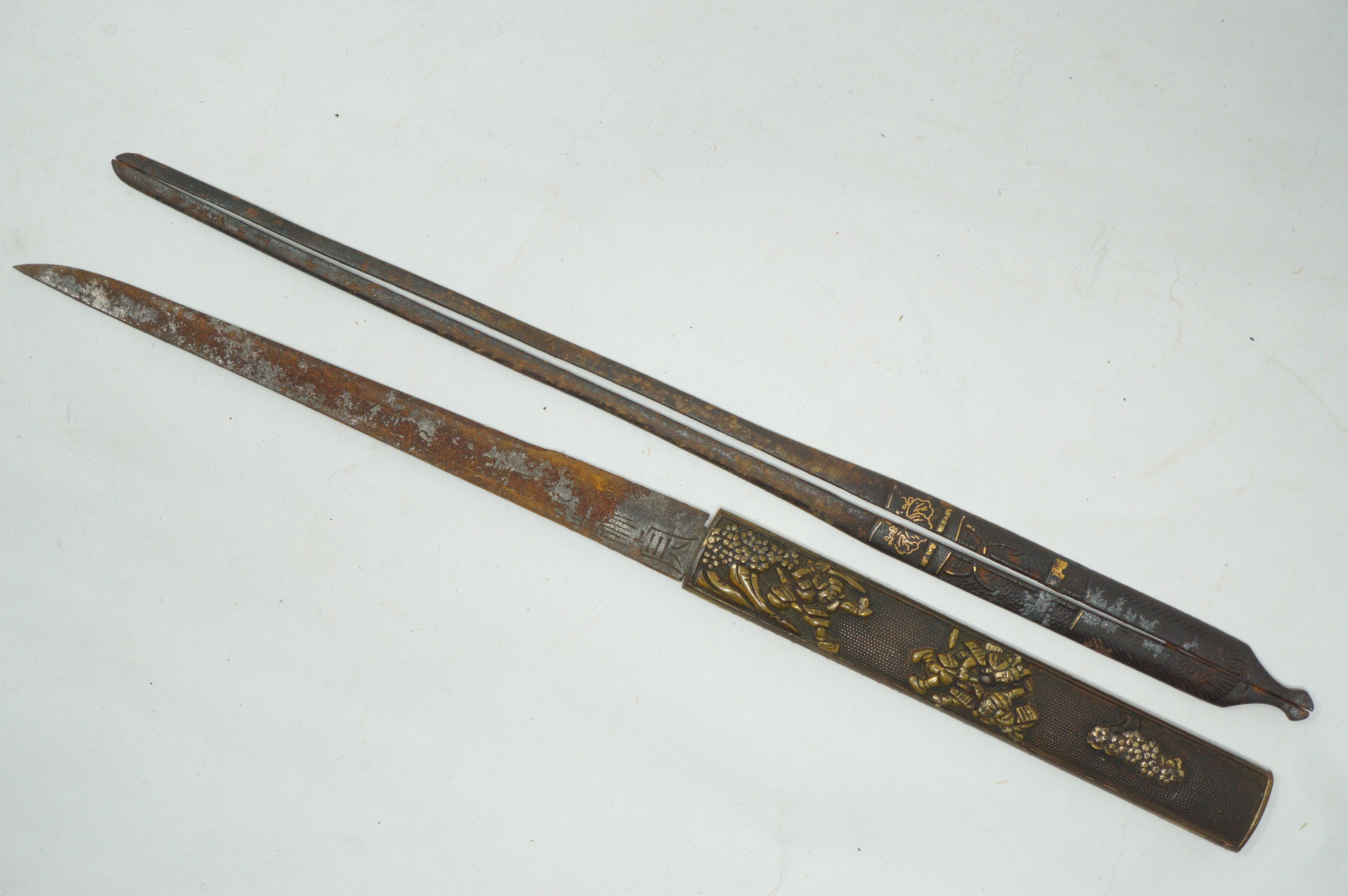 Japanische antike Wakizashi-Schwertteile inkl. feinem Kogai- und Kozuka-Set, Original aus Japan 0212F5