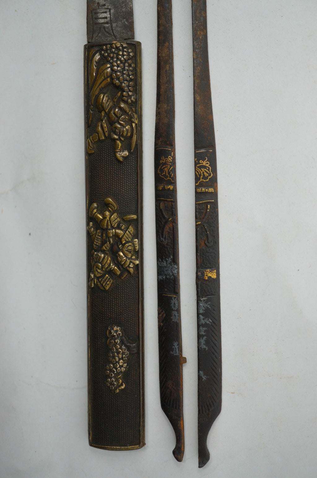 Japanische antike Wakizashi-Schwertteile inkl. feinem Kogai- und Kozuka-Set, Original aus Japan 0212F5
