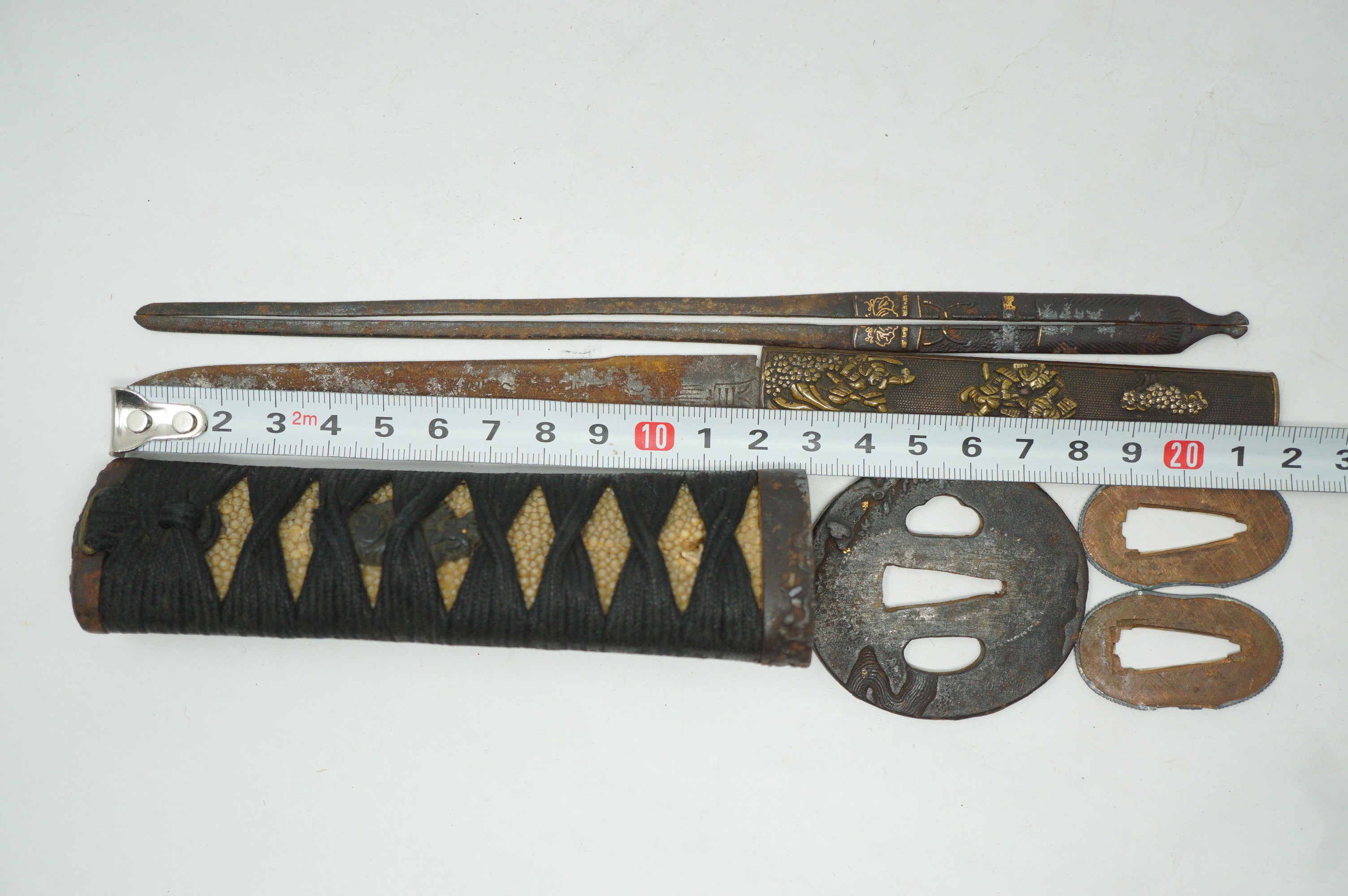 Japanische antike Wakizashi-Schwertteile inkl. feinem Kogai- und Kozuka-Set, Original aus Japan 0212F5
