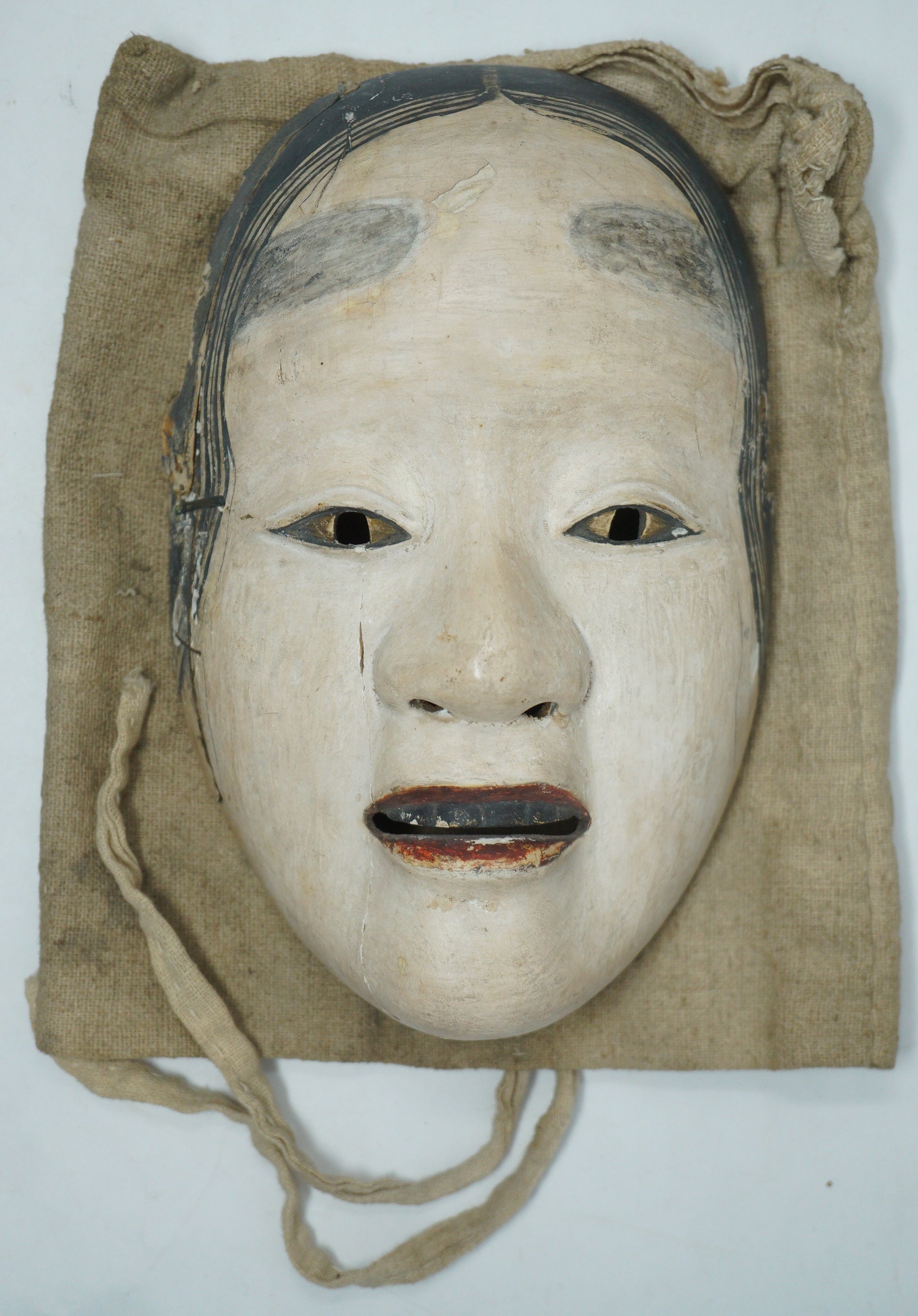 日本明治时代能剧木制面具，Deigan 风格，日本原装 0331F5