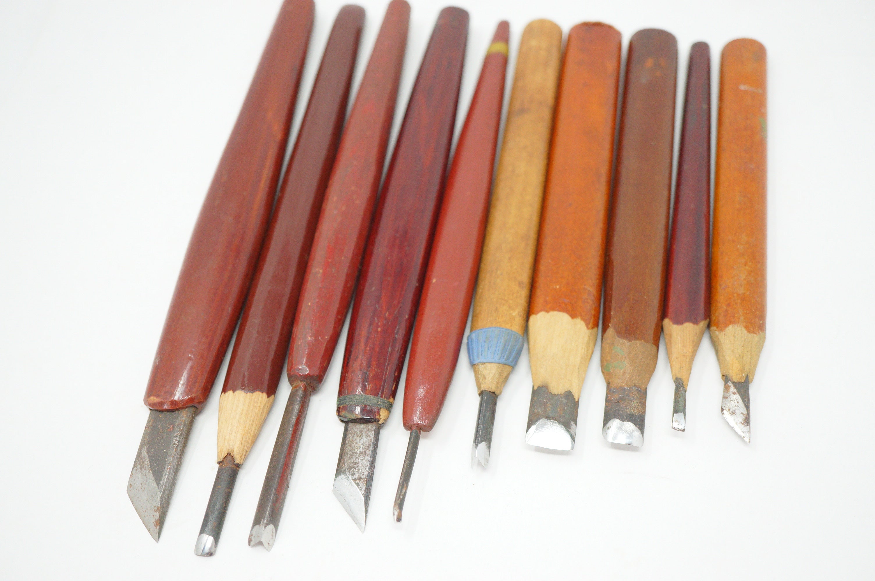 Japanese Vintage Wood Carving Knife set of 10 Sharp & Original Tools from Japan 1012D5